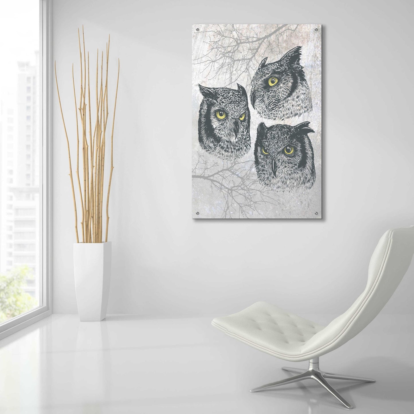 Epic Art 'Three Owls' by Rachel Caldwell, Acrylic Glass Wall Art,24x36