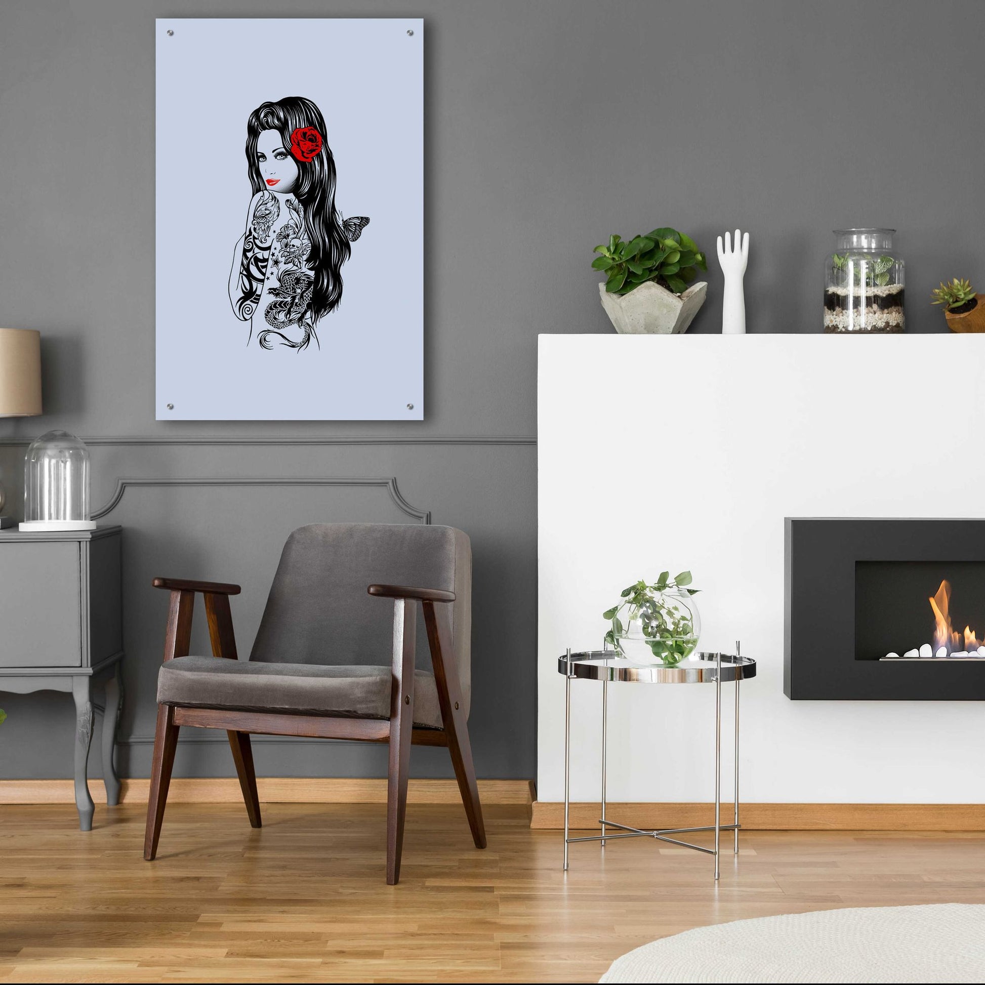 Epic Art 'Tattoo Girl' by Rachel Caldwell, Acrylic Glass Wall Art,24x36