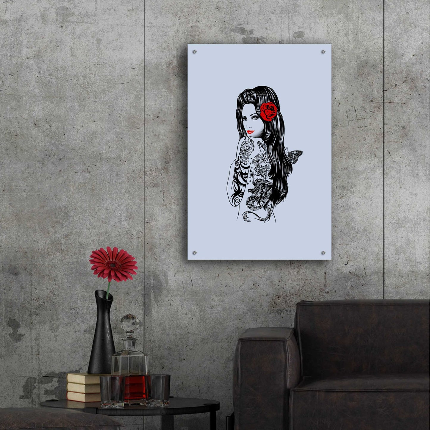 Epic Art 'Tattoo Girl' by Rachel Caldwell, Acrylic Glass Wall Art,24x36