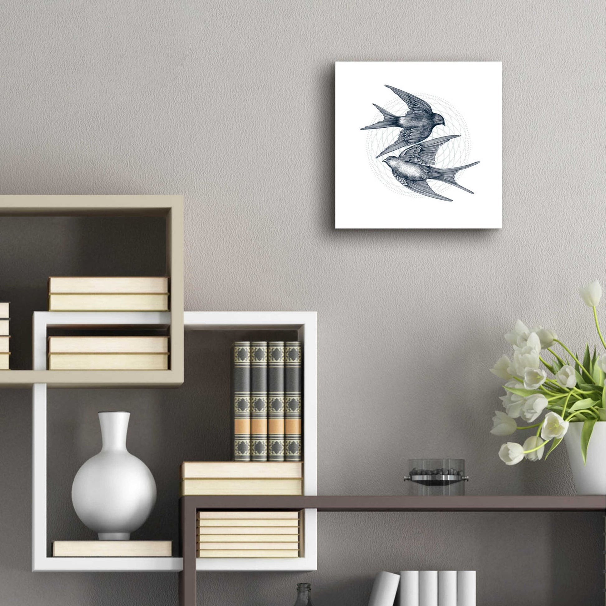 Epic Art 'Swirling Swallows' by Rachel Caldwell, Acrylic Glass Wall Art,12x12