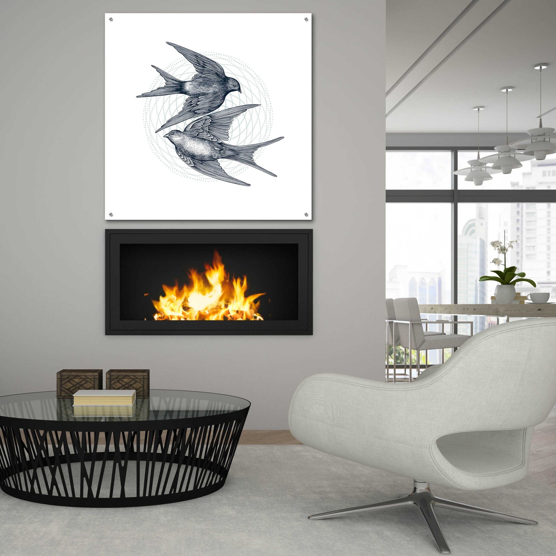 Epic Art 'Swirling Swallows' by Rachel Caldwell, Acrylic Glass Wall Art,36x36