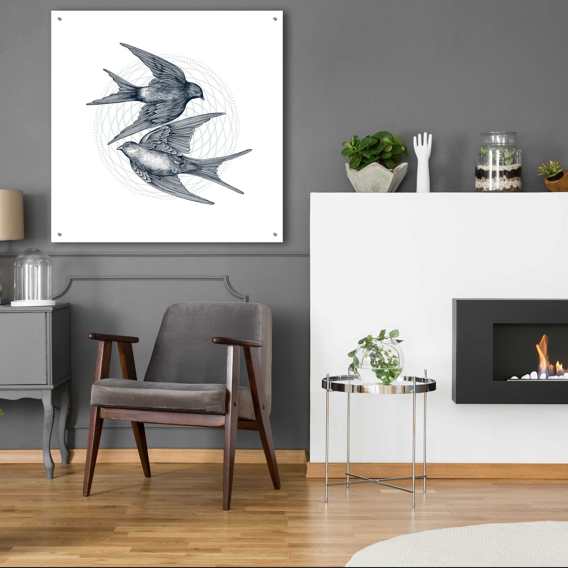 Epic Art 'Swirling Swallows' by Rachel Caldwell, Acrylic Glass Wall Art,36x36