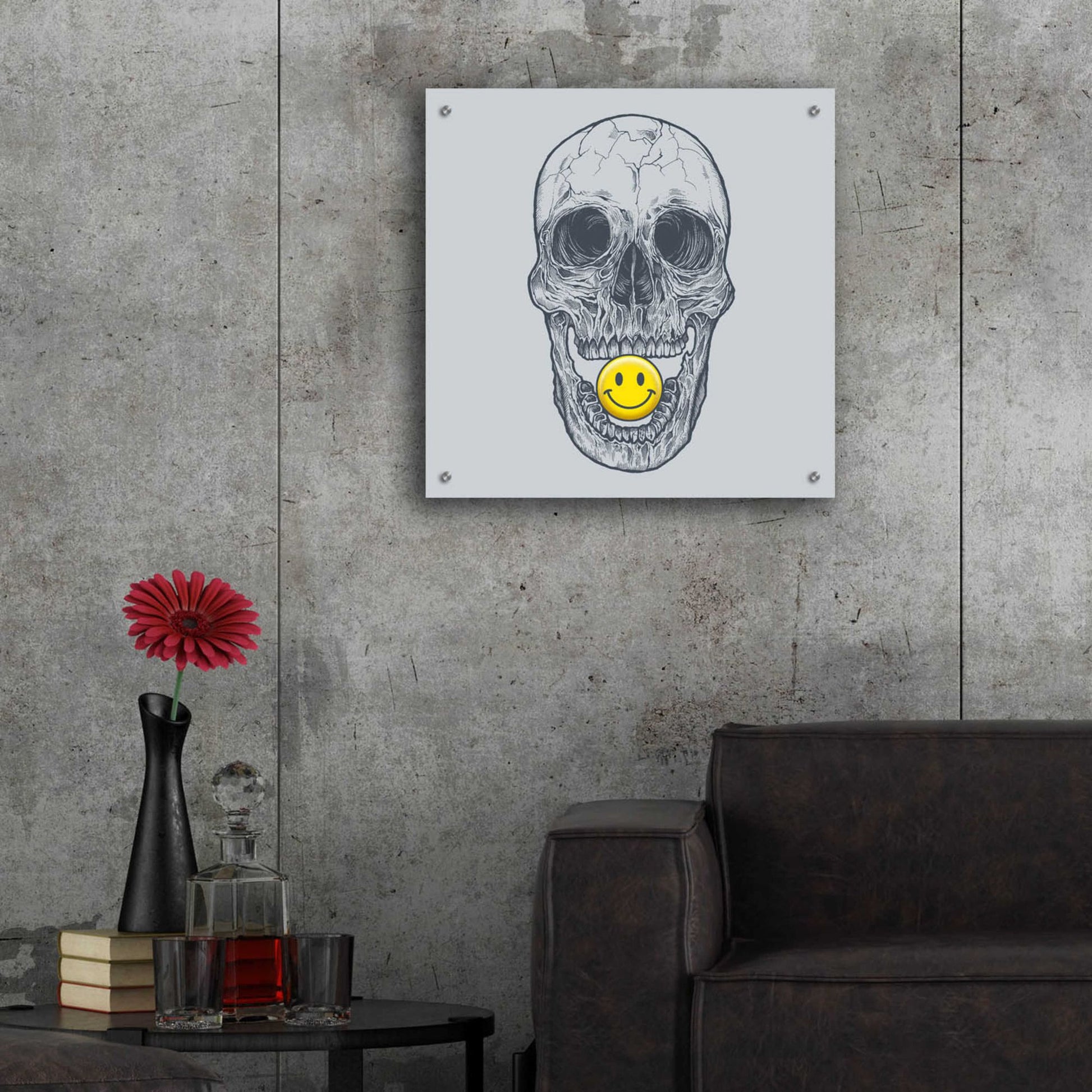 Epic Art 'Skull Have A Nice Day' by Rachel Caldwell, Acrylic Glass Wall Art,24x24