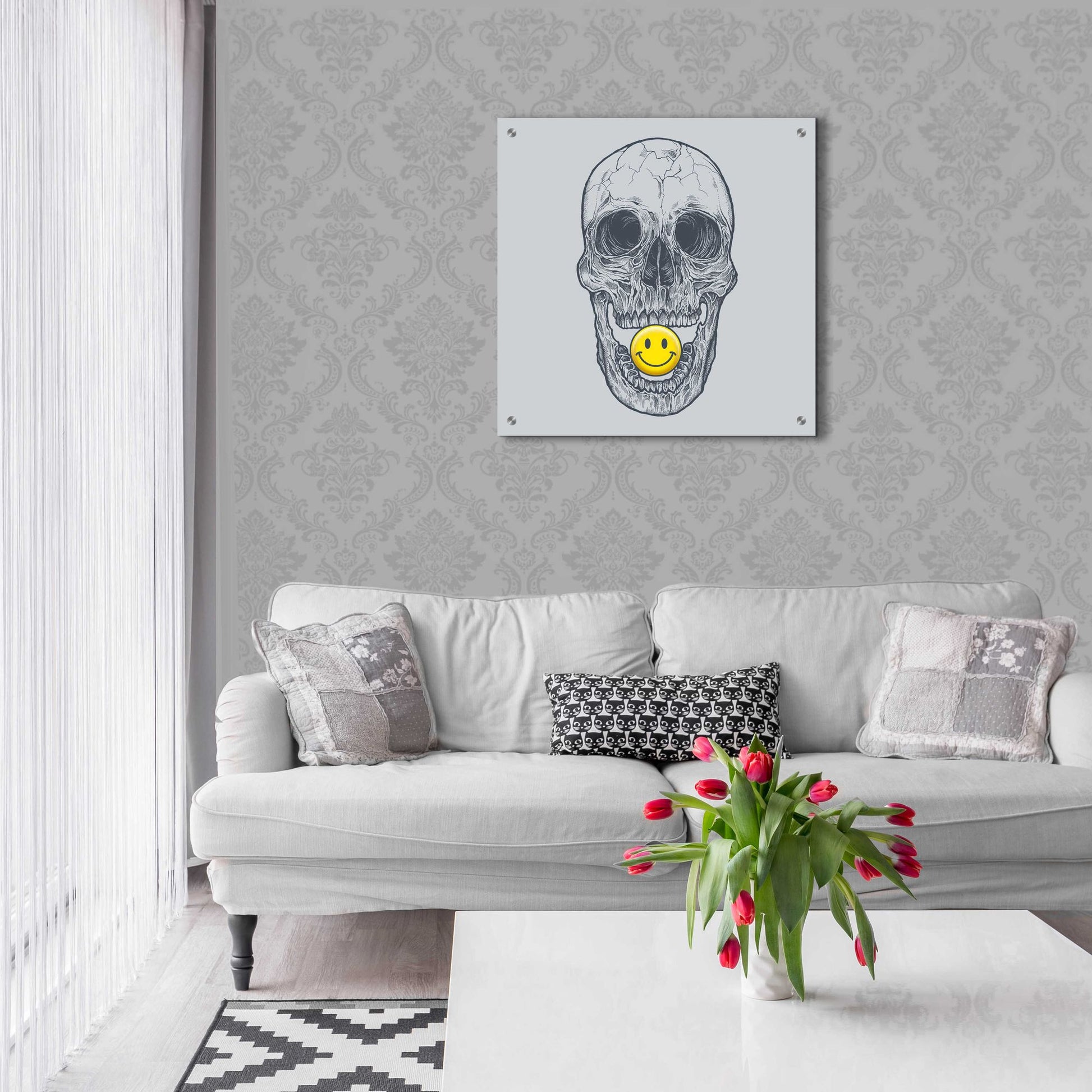 Epic Art 'Skull Have A Nice Day' by Rachel Caldwell, Acrylic Glass Wall Art,24x24