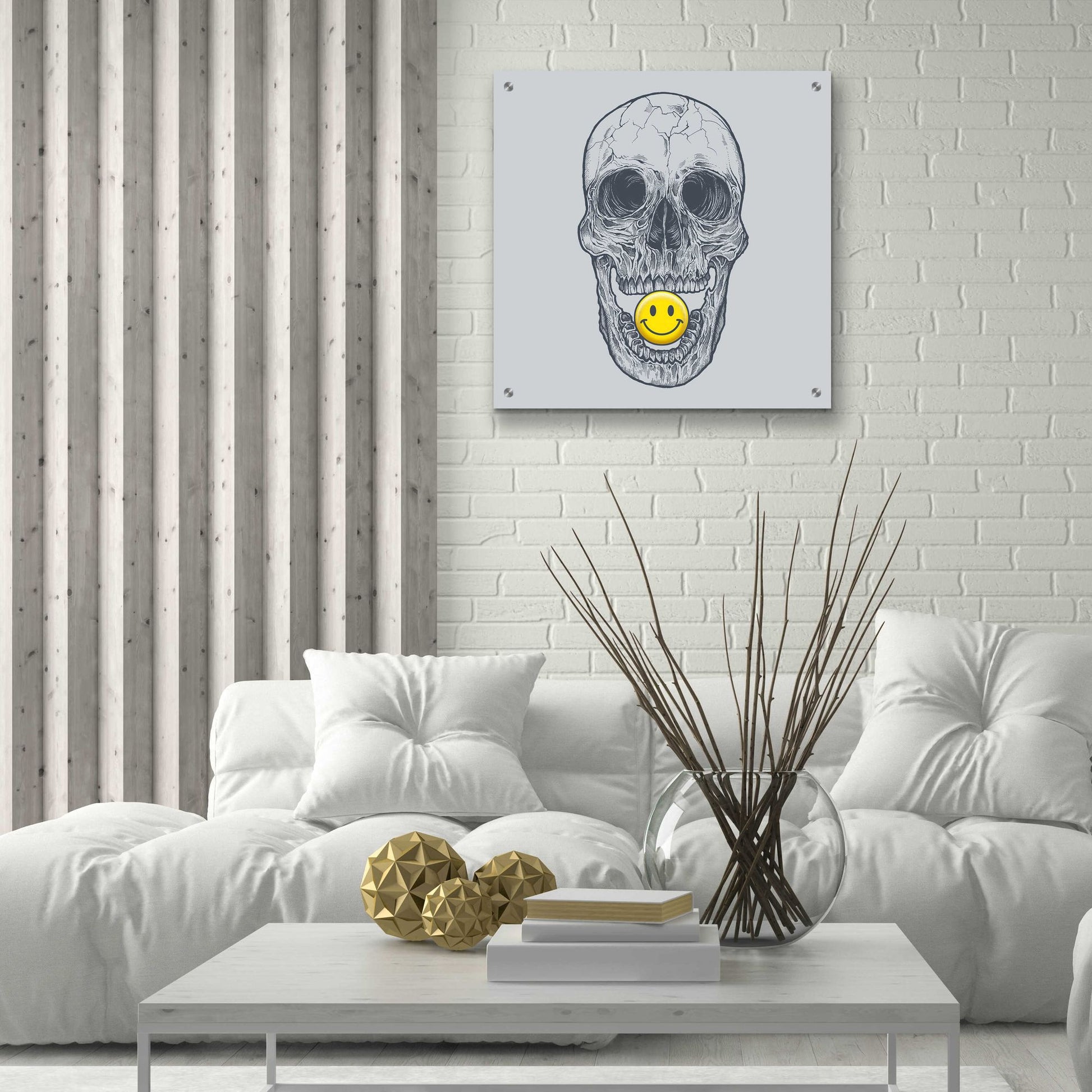 Epic Art 'Skull Have A Nice Day' by Rachel Caldwell, Acrylic Glass Wall Art,24x24