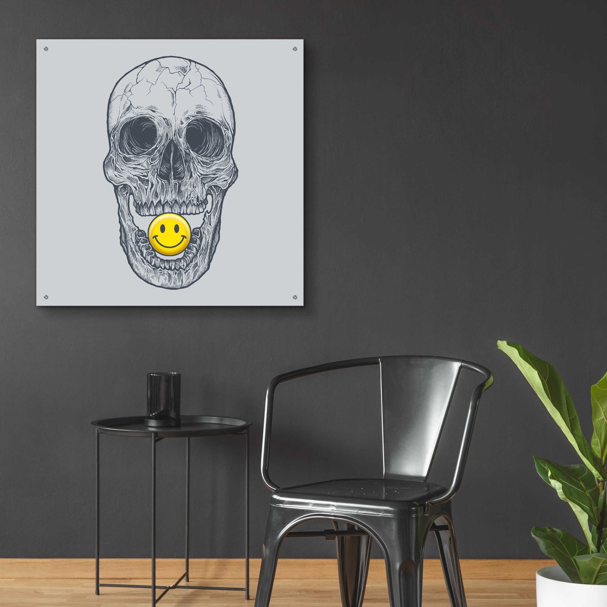 Epic Art 'Skull Have A Nice Day' by Rachel Caldwell, Acrylic Glass Wall Art,36x36