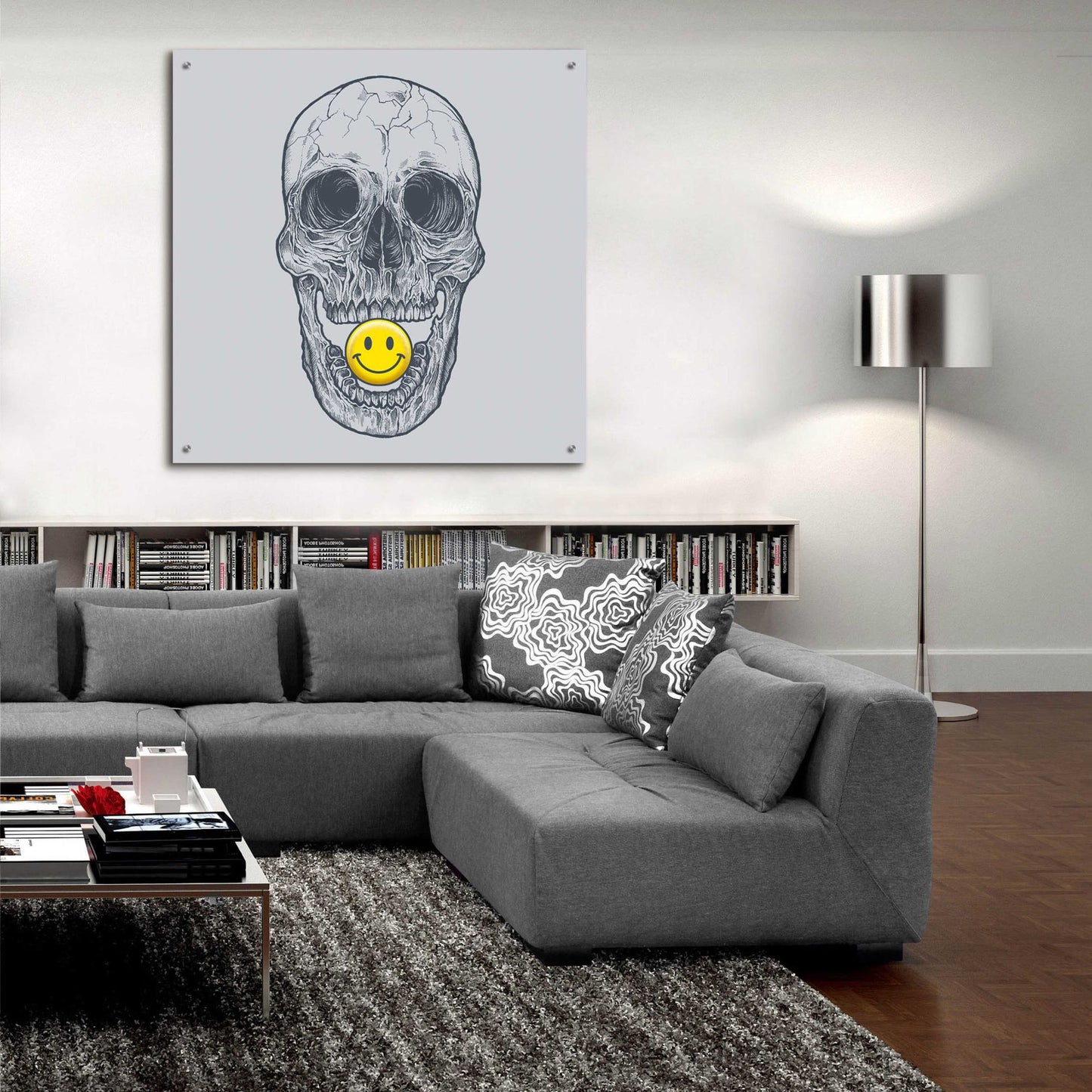 Epic Art 'Skull Have A Nice Day' by Rachel Caldwell, Acrylic Glass Wall Art,36x36