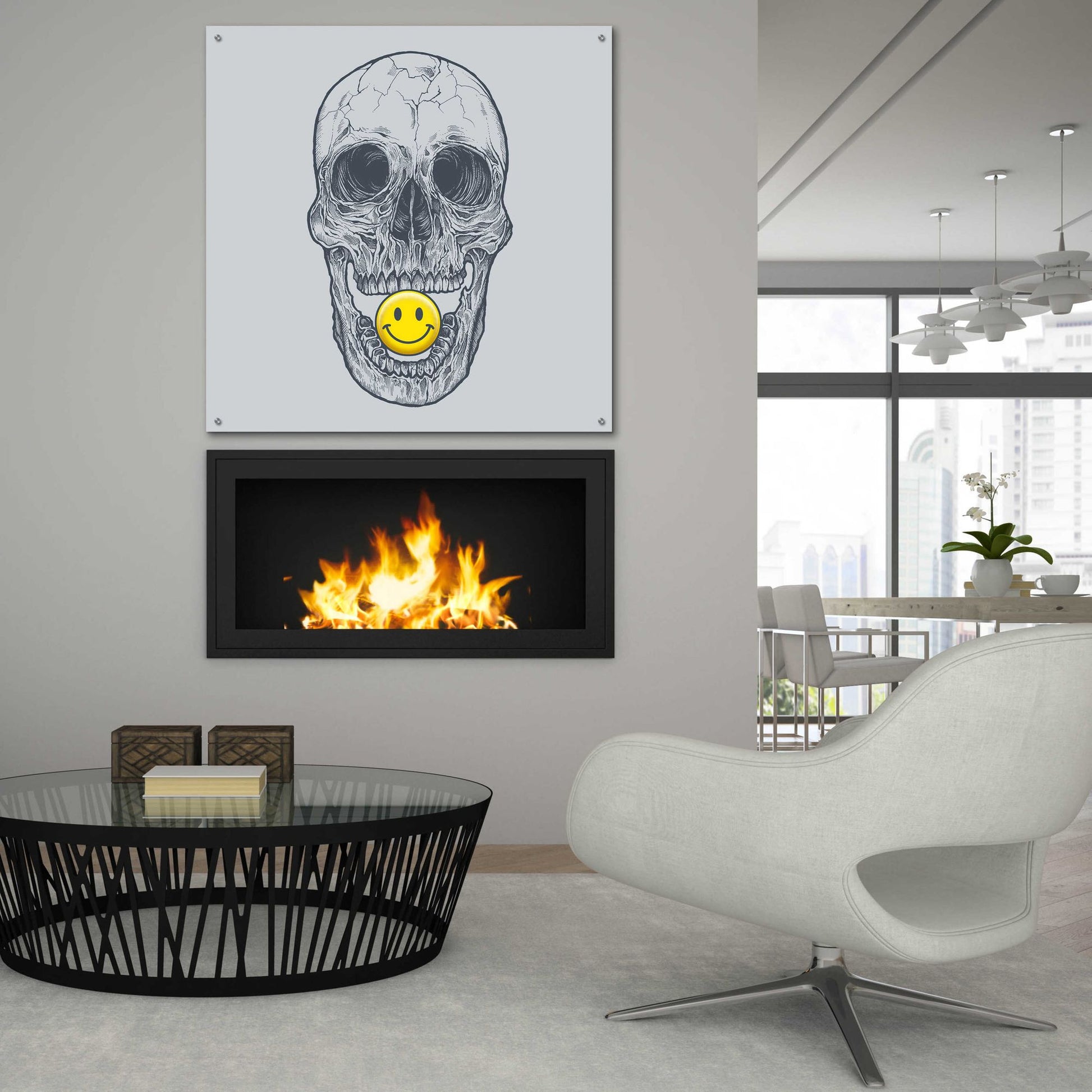 Epic Art 'Skull Have A Nice Day' by Rachel Caldwell, Acrylic Glass Wall Art,36x36