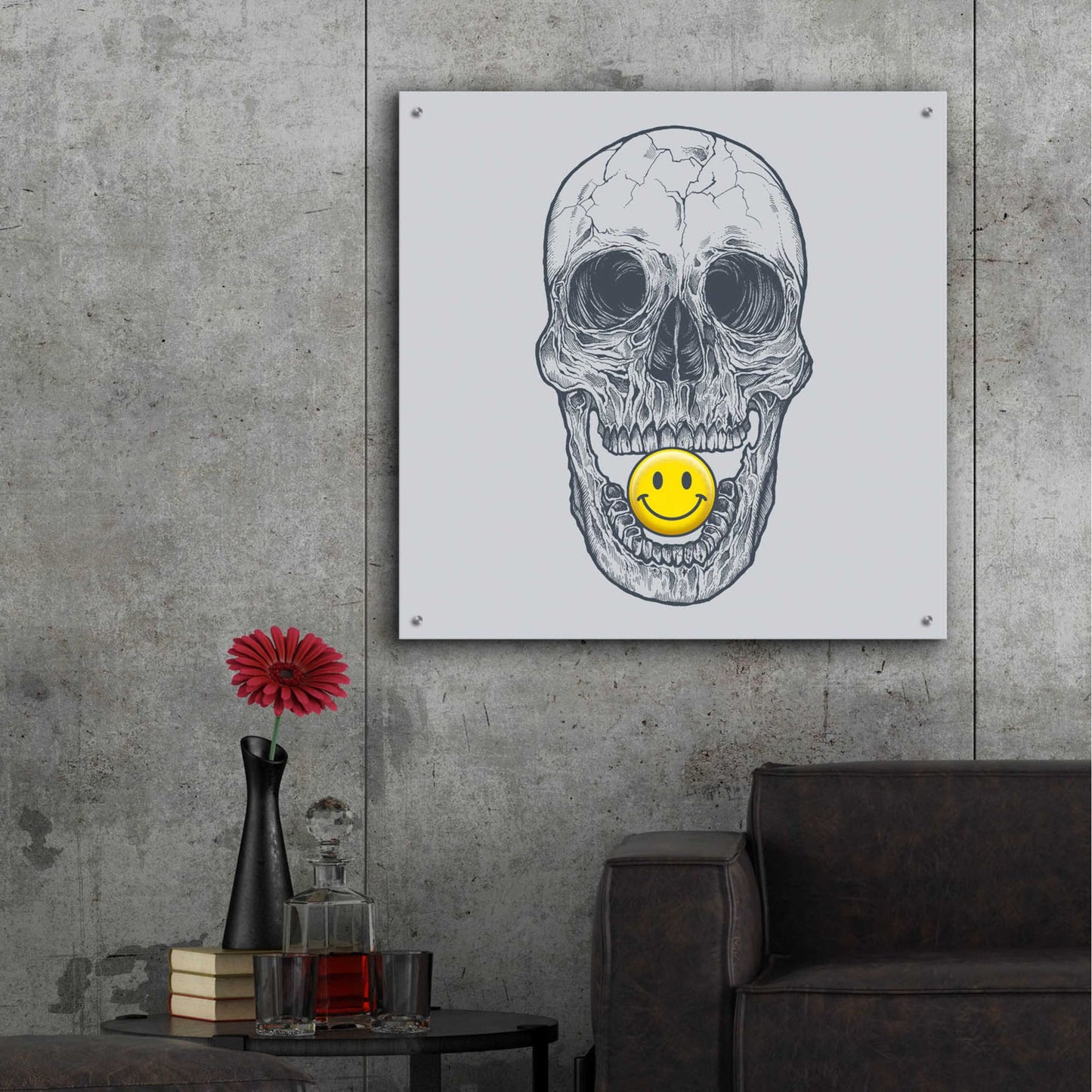 Epic Art 'Skull Have A Nice Day' by Rachel Caldwell, Acrylic Glass Wall Art,36x36