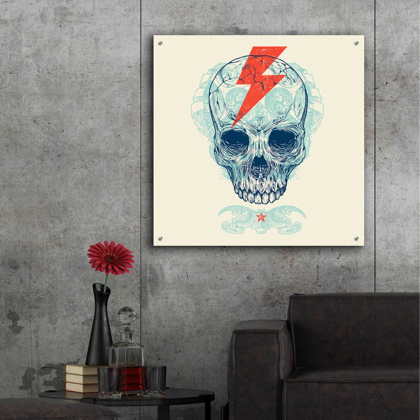 Epic Art 'Skull Bolt' by Rachel Caldwell, Acrylic Glass Wall Art,36x36