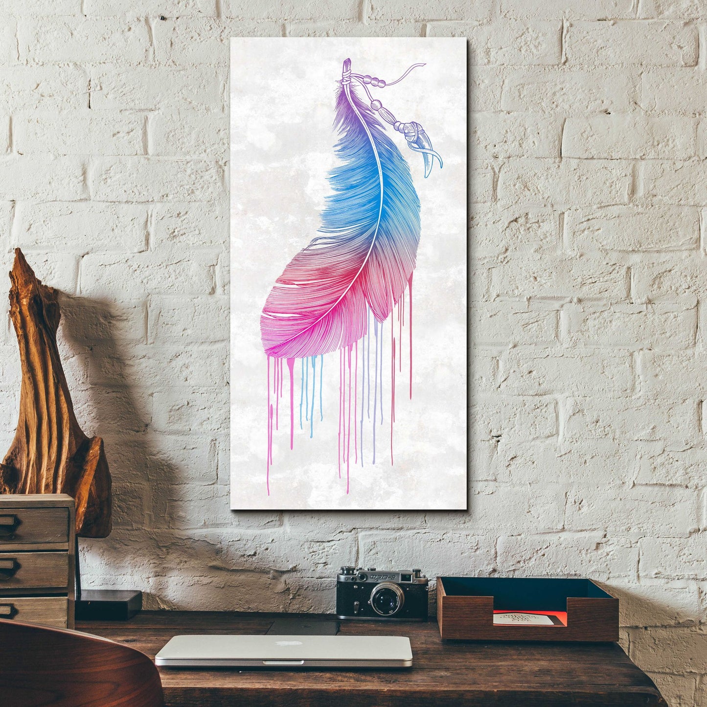 Epic Art 'Rainbow Feather' by Rachel Caldwell, Acrylic Glass Wall Art,12x24