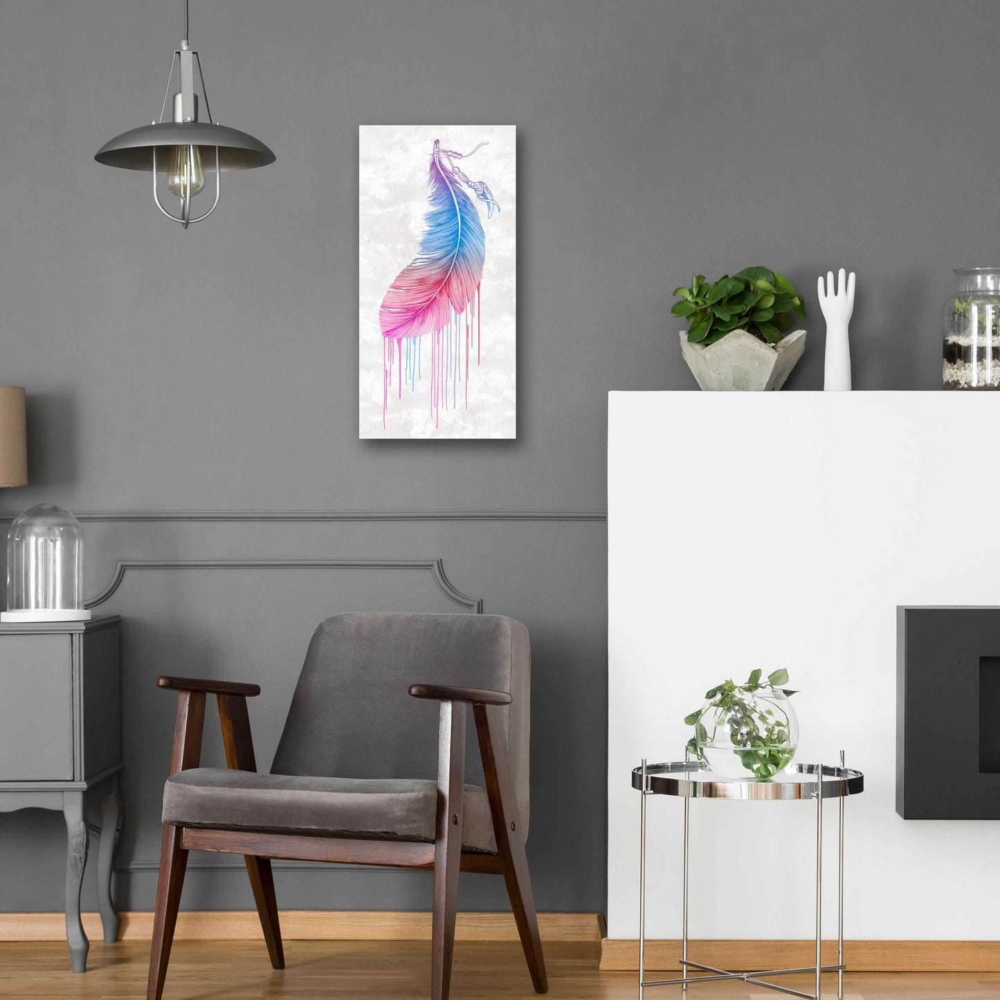 Epic Art 'Rainbow Feather' by Rachel Caldwell, Acrylic Glass Wall Art,12x24