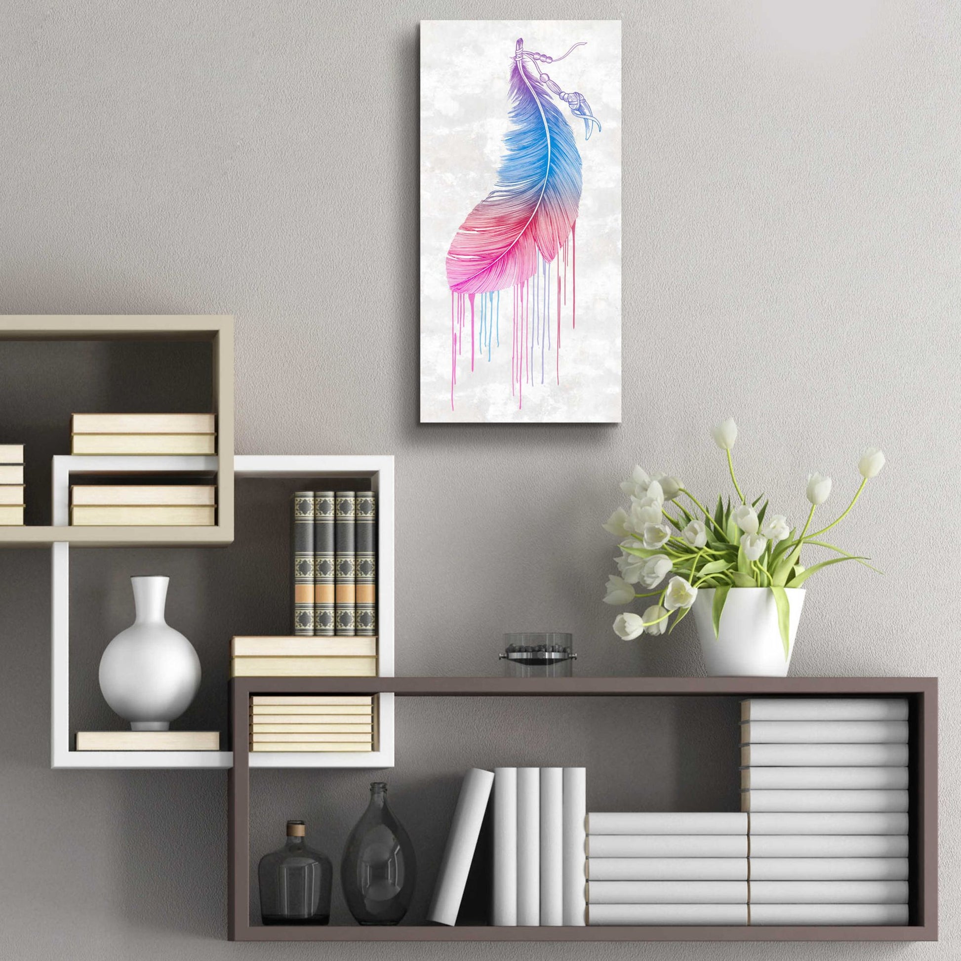 Epic Art 'Rainbow Feather' by Rachel Caldwell, Acrylic Glass Wall Art,12x24