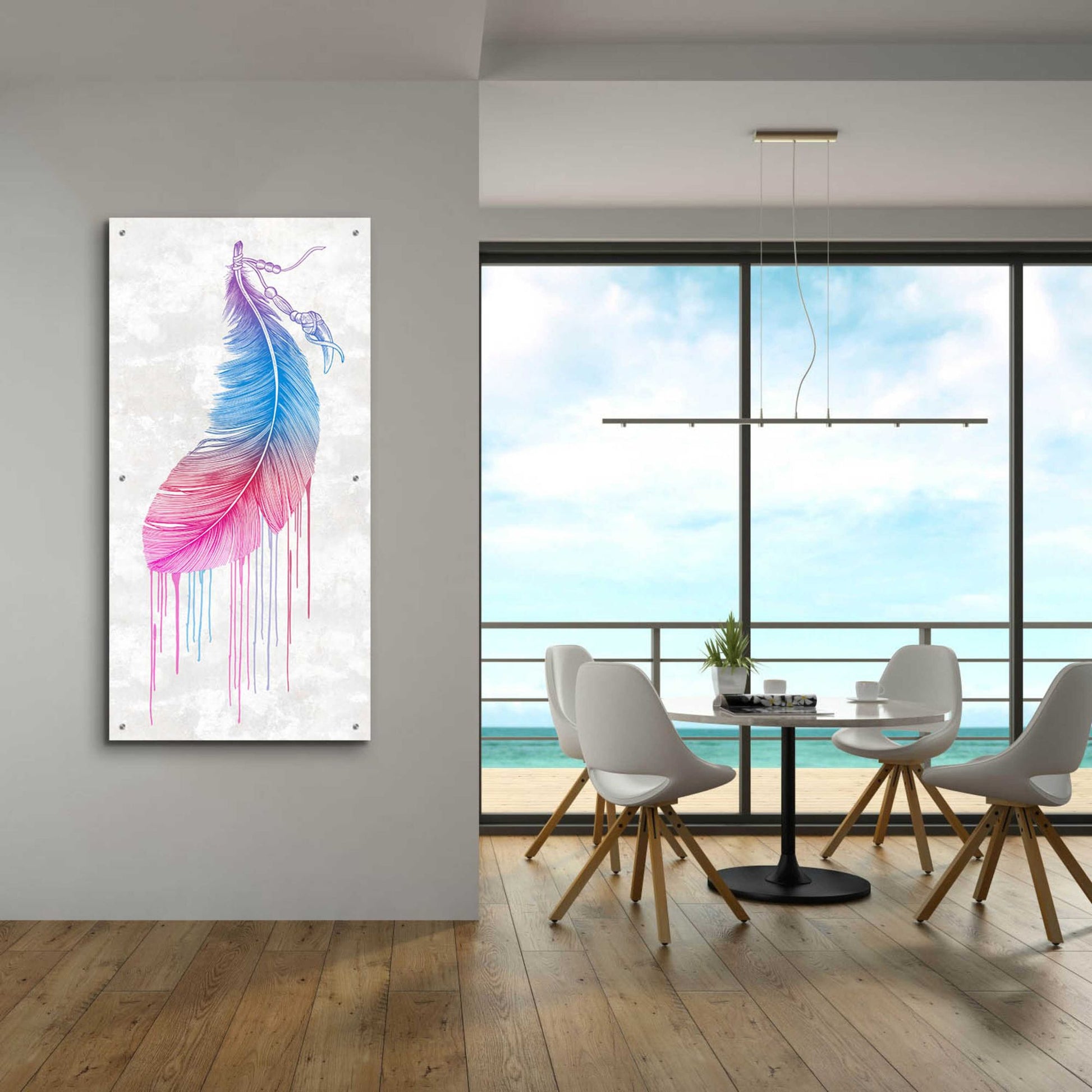 Epic Art 'Rainbow Feather' by Rachel Caldwell, Acrylic Glass Wall Art,24x48