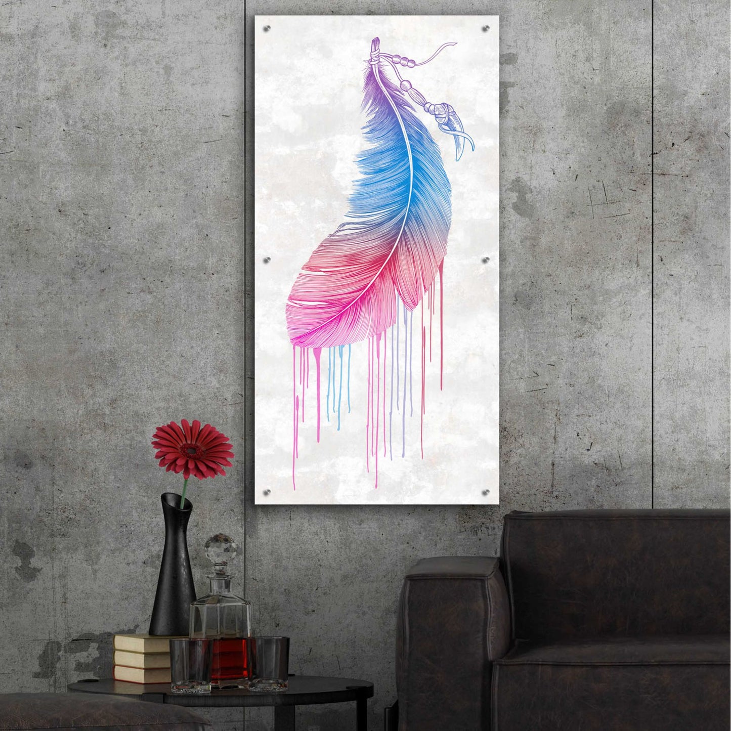 Epic Art 'Rainbow Feather' by Rachel Caldwell, Acrylic Glass Wall Art,24x48