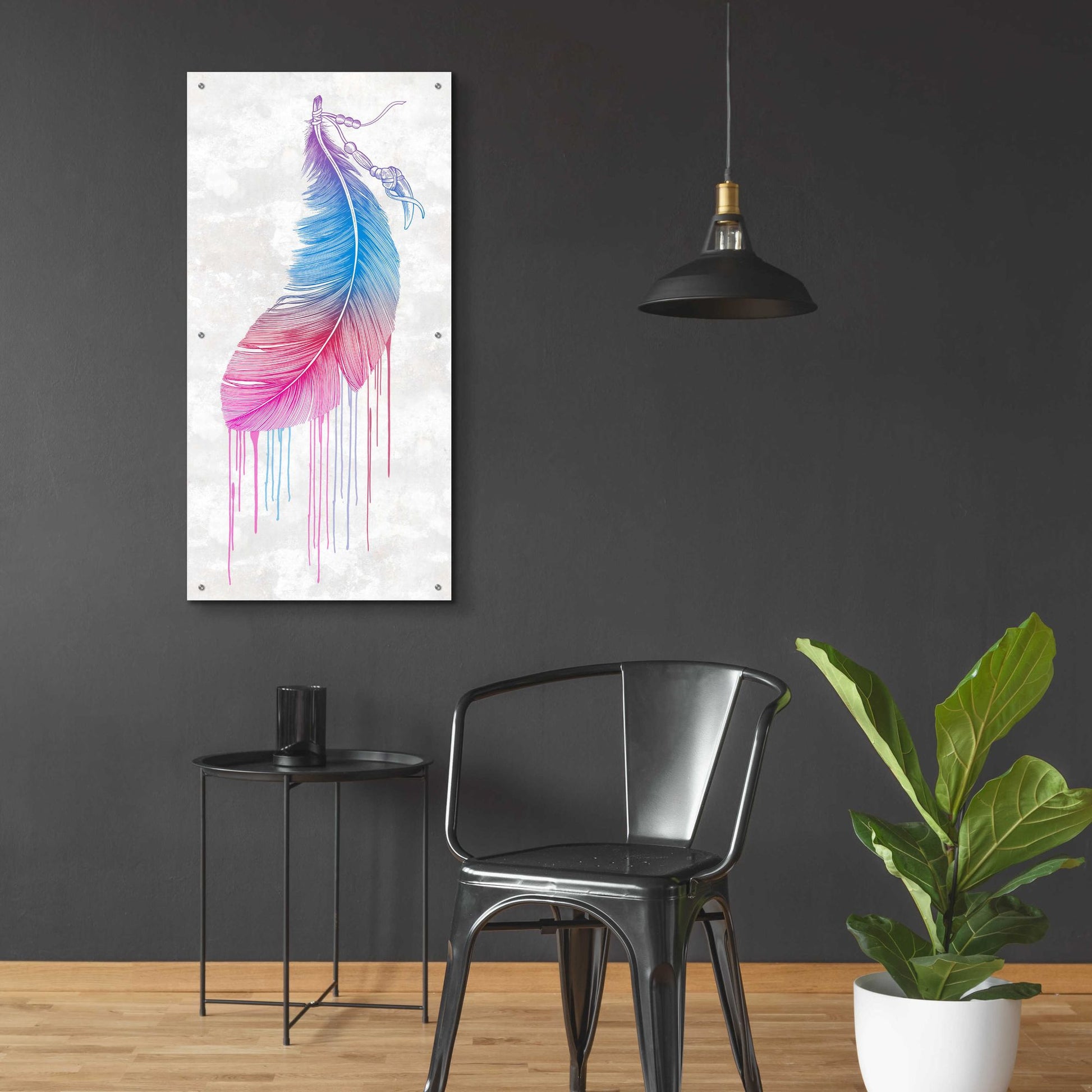 Epic Art 'Rainbow Feather' by Rachel Caldwell, Acrylic Glass Wall Art,24x48