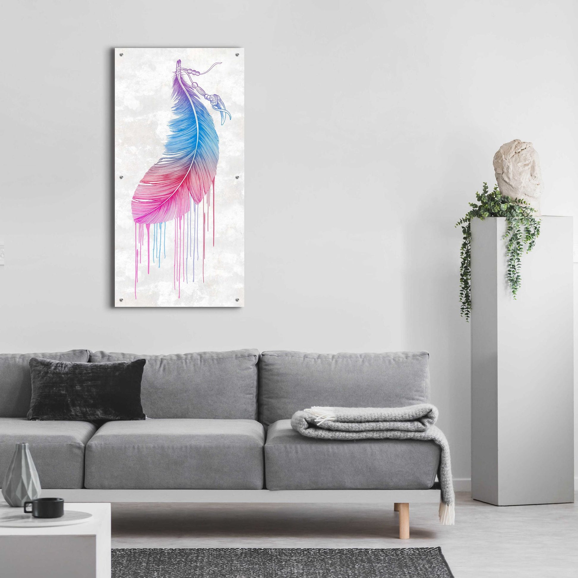 Epic Art 'Rainbow Feather' by Rachel Caldwell, Acrylic Glass Wall Art,24x48