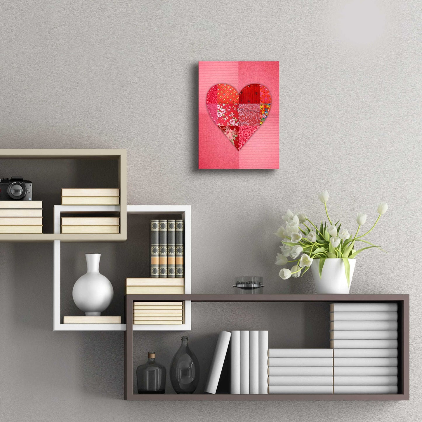 Epic Art 'Patch Heart Pink' by Rachel Caldwell, Acrylic Glass Wall Art,12x16