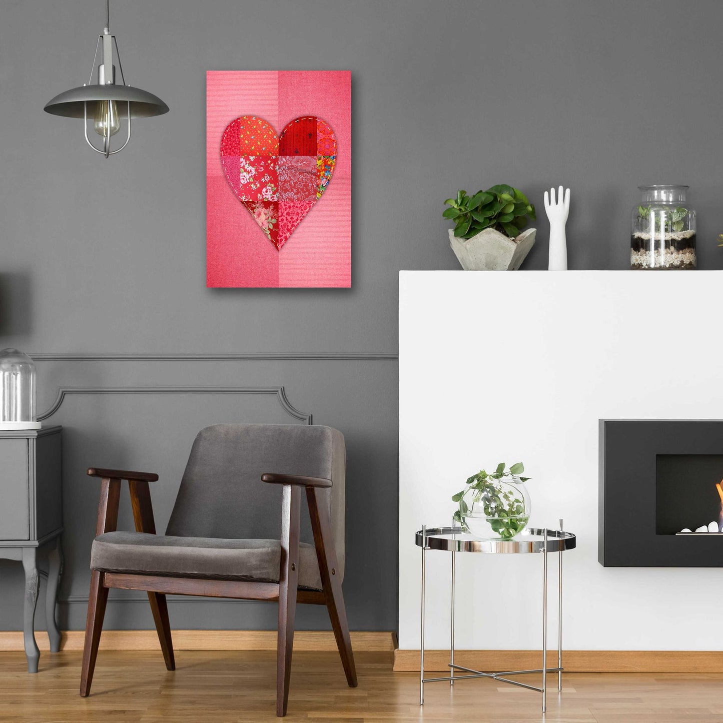 Epic Art 'Patch Heart Pink' by Rachel Caldwell, Acrylic Glass Wall Art,16x24