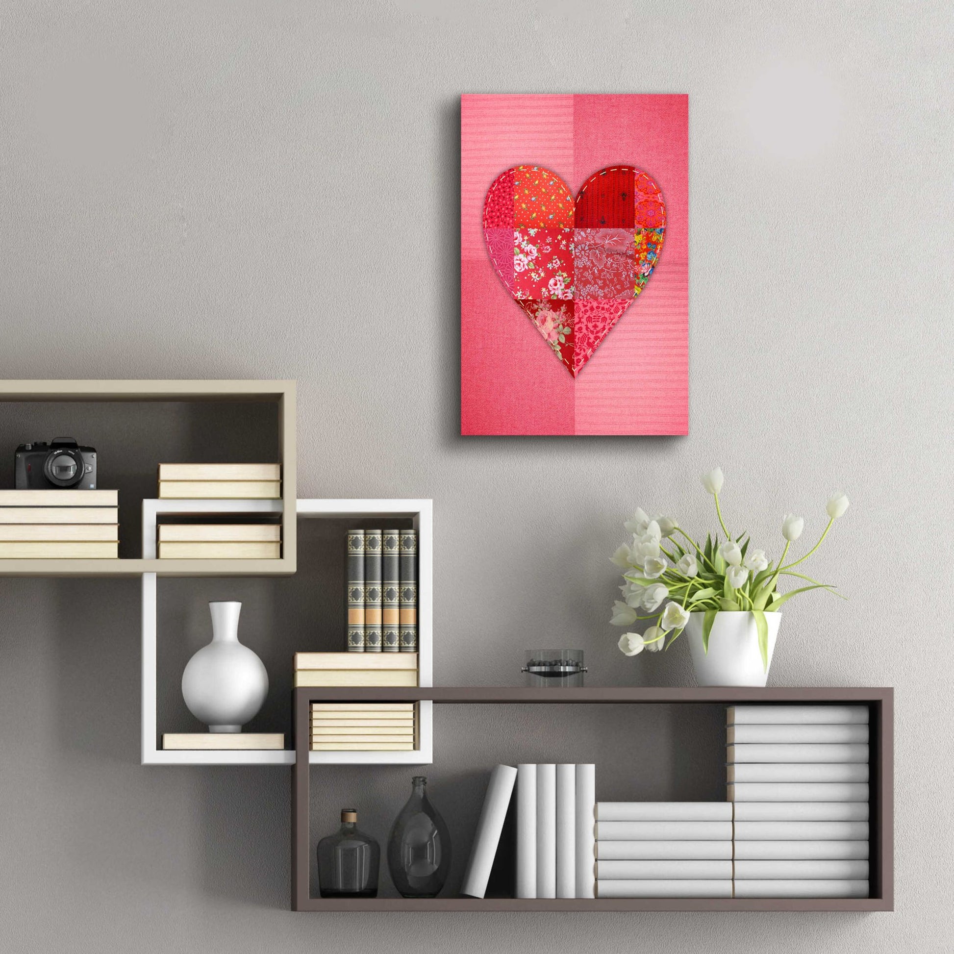 Epic Art 'Patch Heart Pink' by Rachel Caldwell, Acrylic Glass Wall Art,16x24