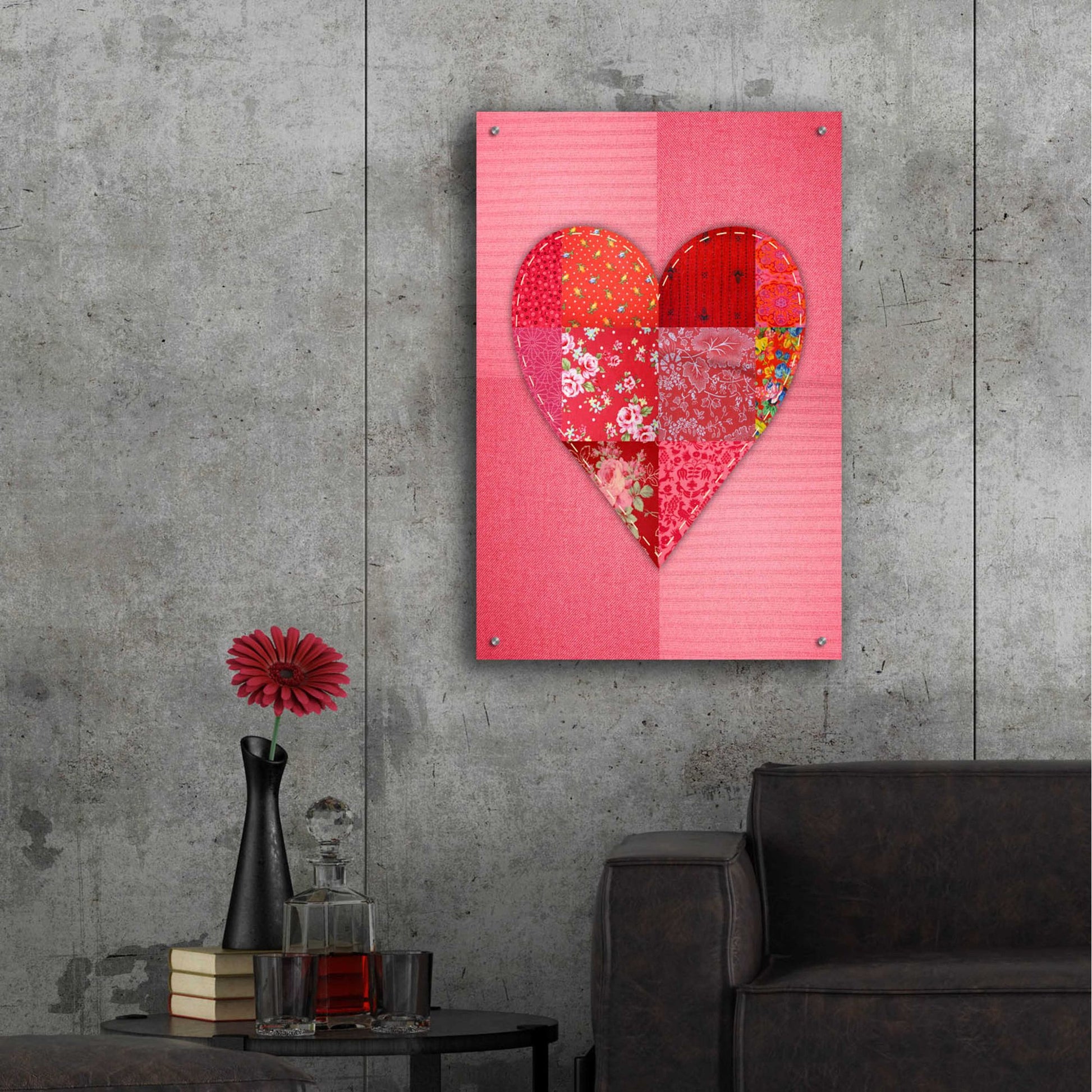 Epic Art 'Patch Heart Pink' by Rachel Caldwell, Acrylic Glass Wall Art,24x36