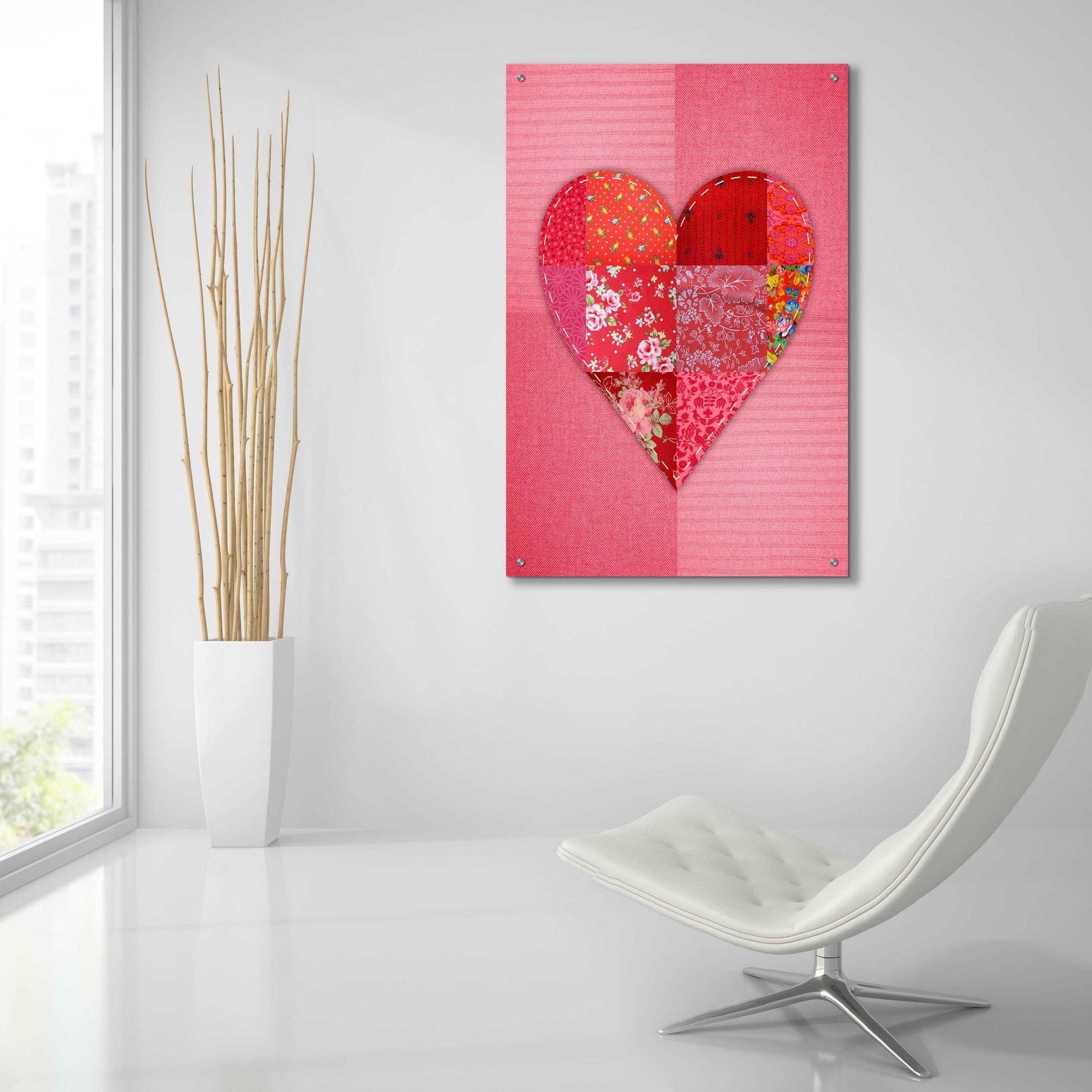 Epic Art 'Patch Heart Pink' by Rachel Caldwell, Acrylic Glass Wall Art,24x36