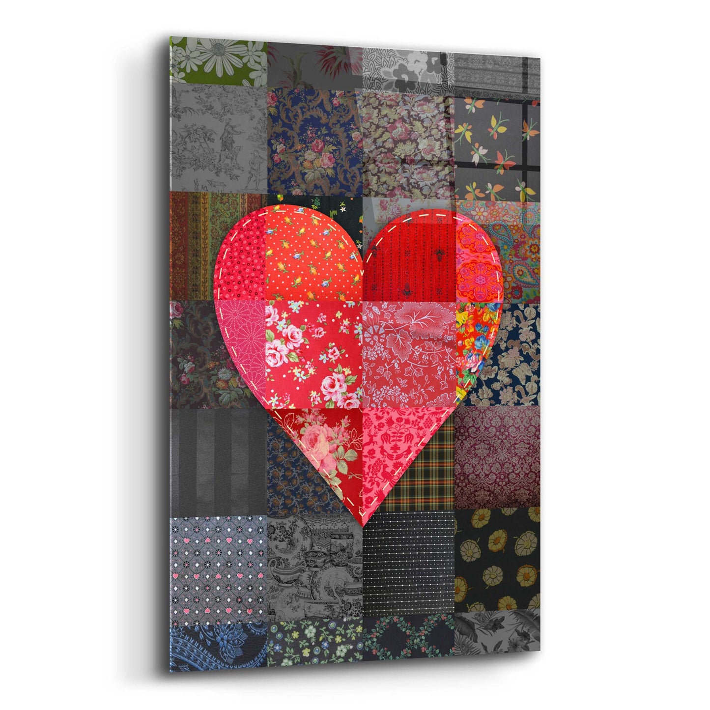 Epic Art 'Patch Heart Pink Gray' by Rachel Caldwell, Acrylic Glass Wall Art,12x16