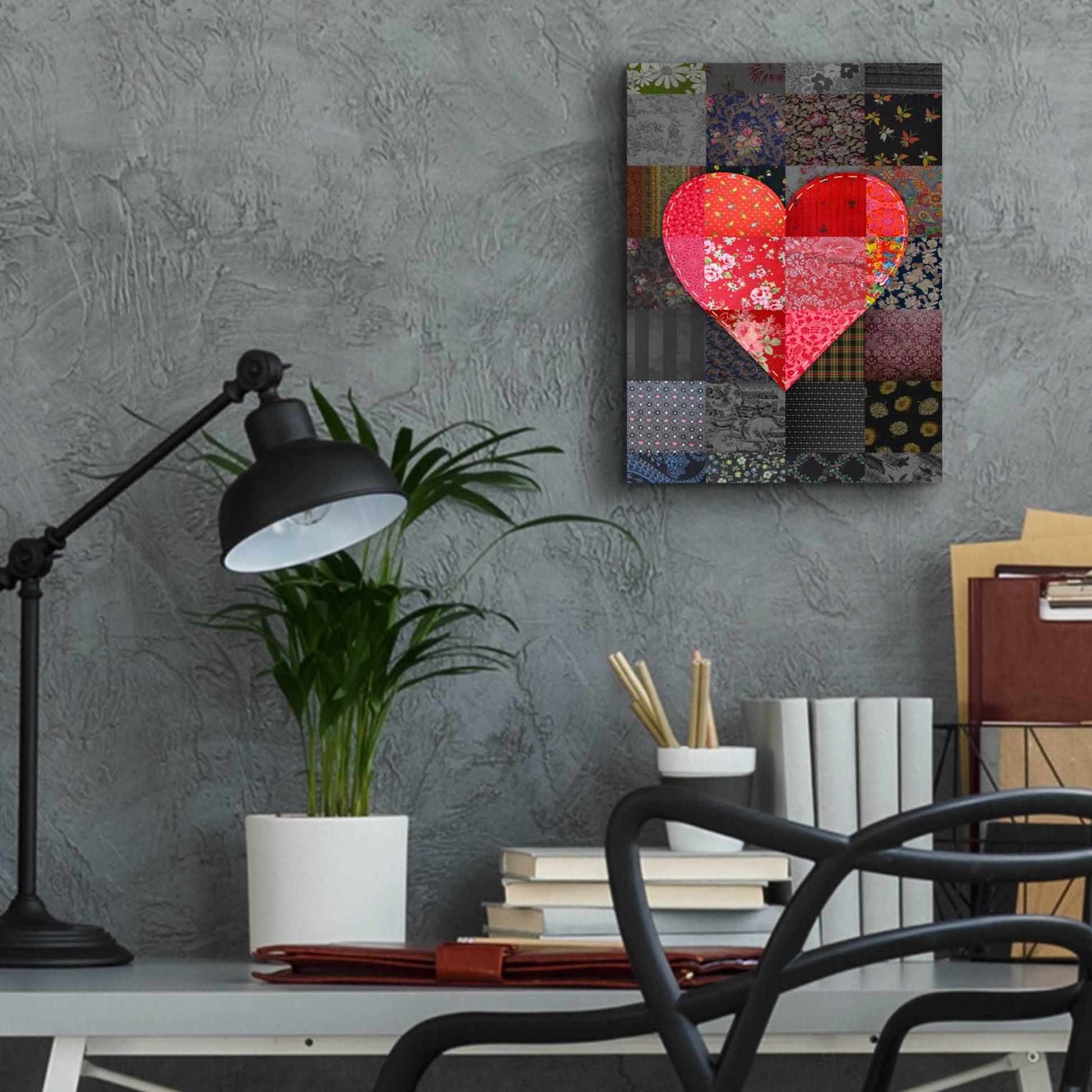 Epic Art 'Patch Heart Pink Gray' by Rachel Caldwell, Acrylic Glass Wall Art,12x16