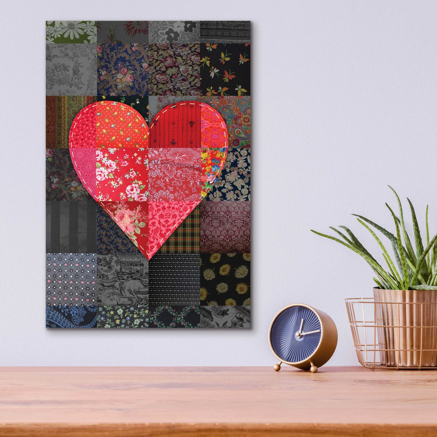 Epic Art 'Patch Heart Pink Gray' by Rachel Caldwell, Acrylic Glass Wall Art,12x16