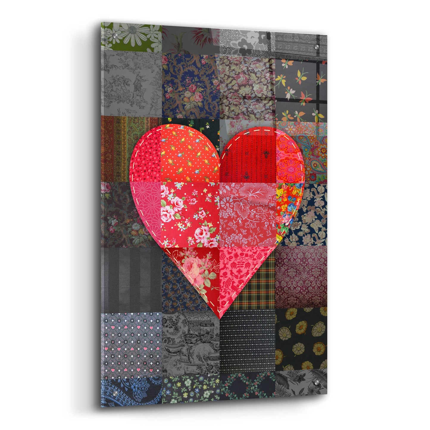 Epic Art 'Patch Heart Pink Gray' by Rachel Caldwell, Acrylic Glass Wall Art,24x36