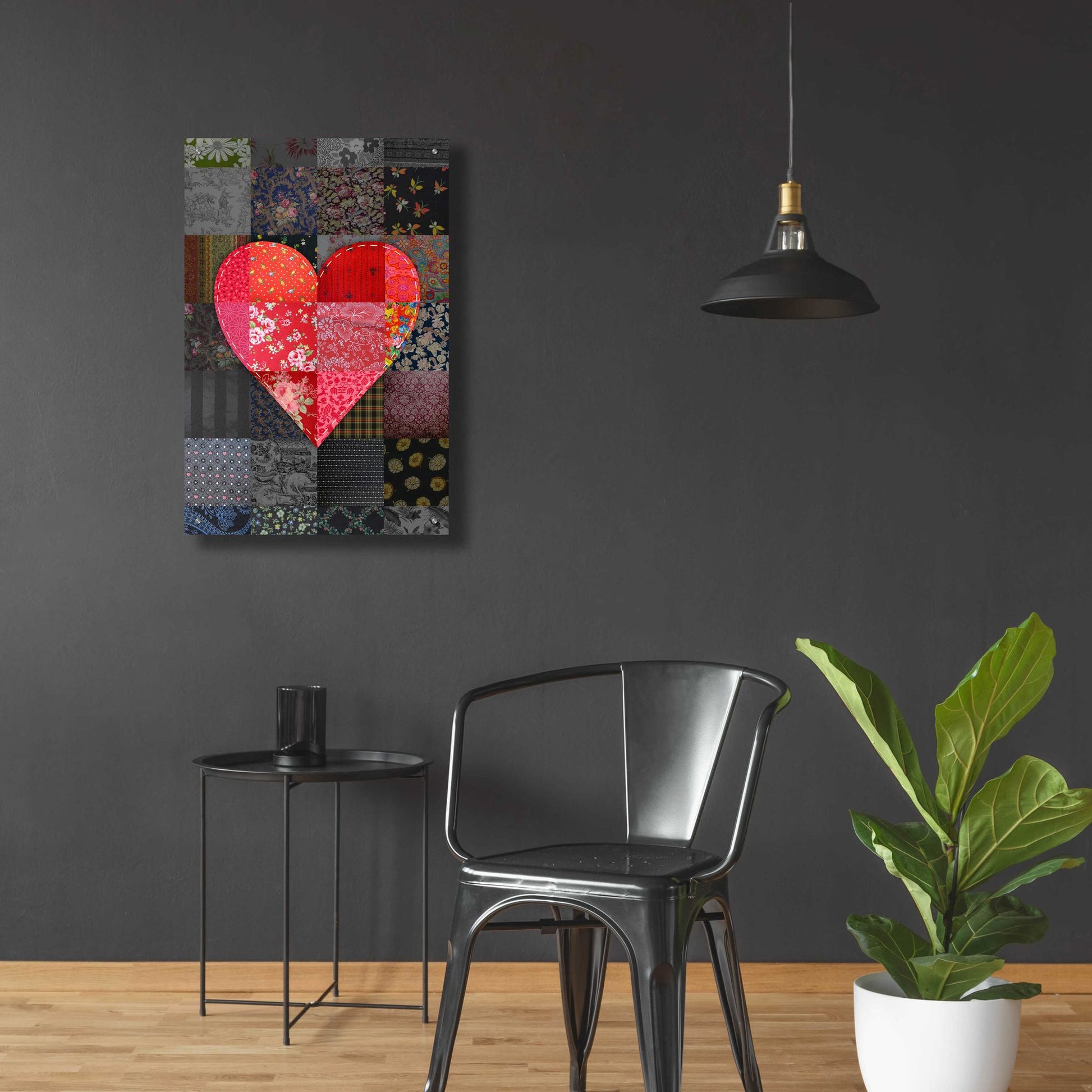 Epic Art 'Patch Heart Pink Gray' by Rachel Caldwell, Acrylic Glass Wall Art,24x36