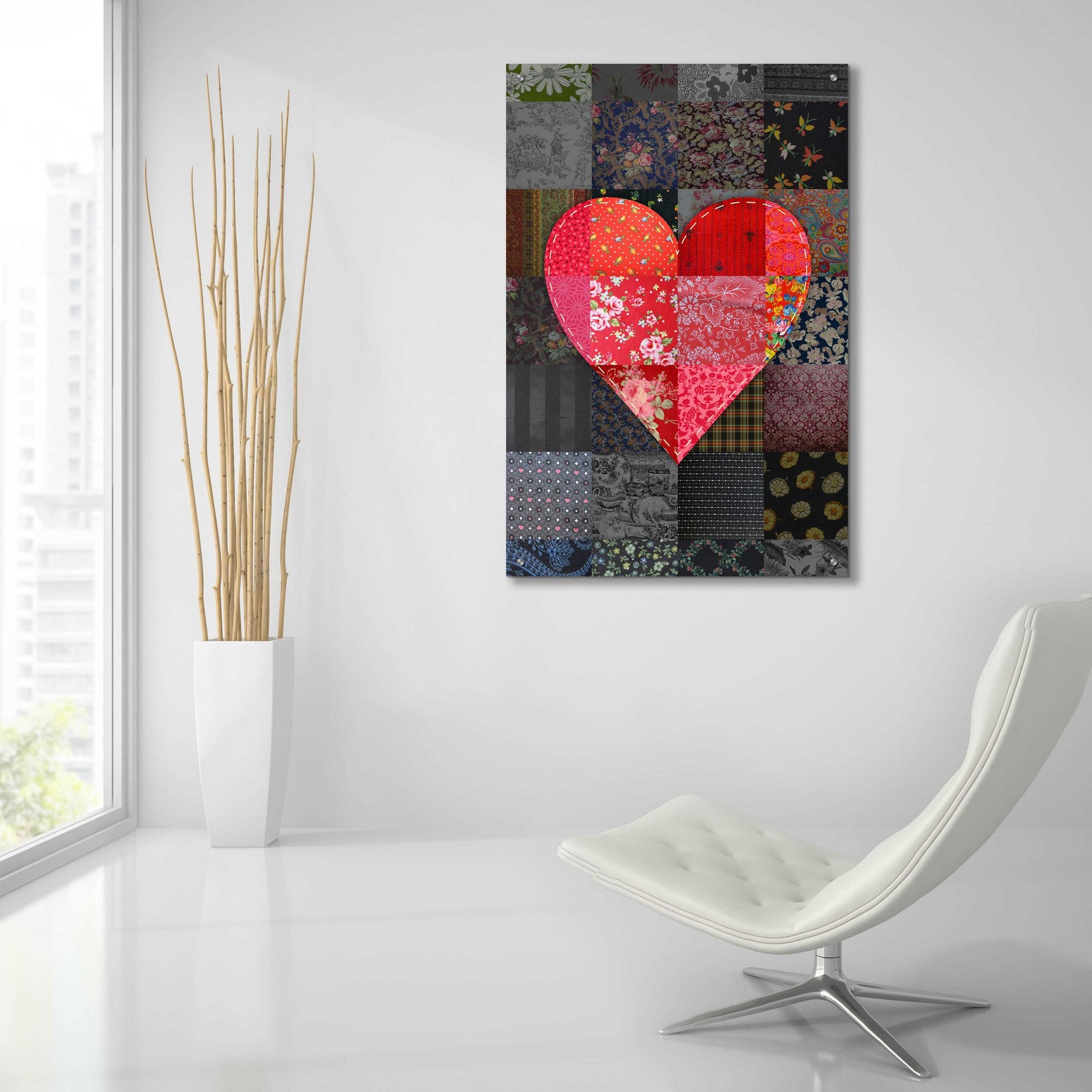 Epic Art 'Patch Heart Pink Gray' by Rachel Caldwell, Acrylic Glass Wall Art,24x36