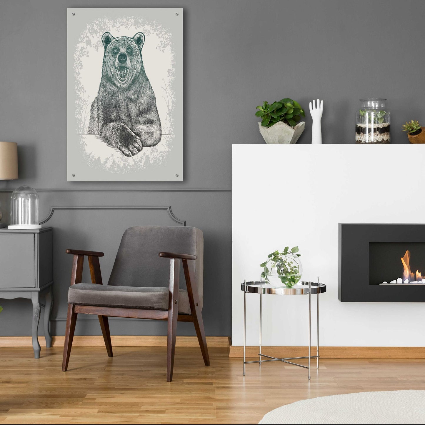 Epic Art 'Laughing Bear Etching' by Rachel Caldwell, Acrylic Glass Wall Art,24x36