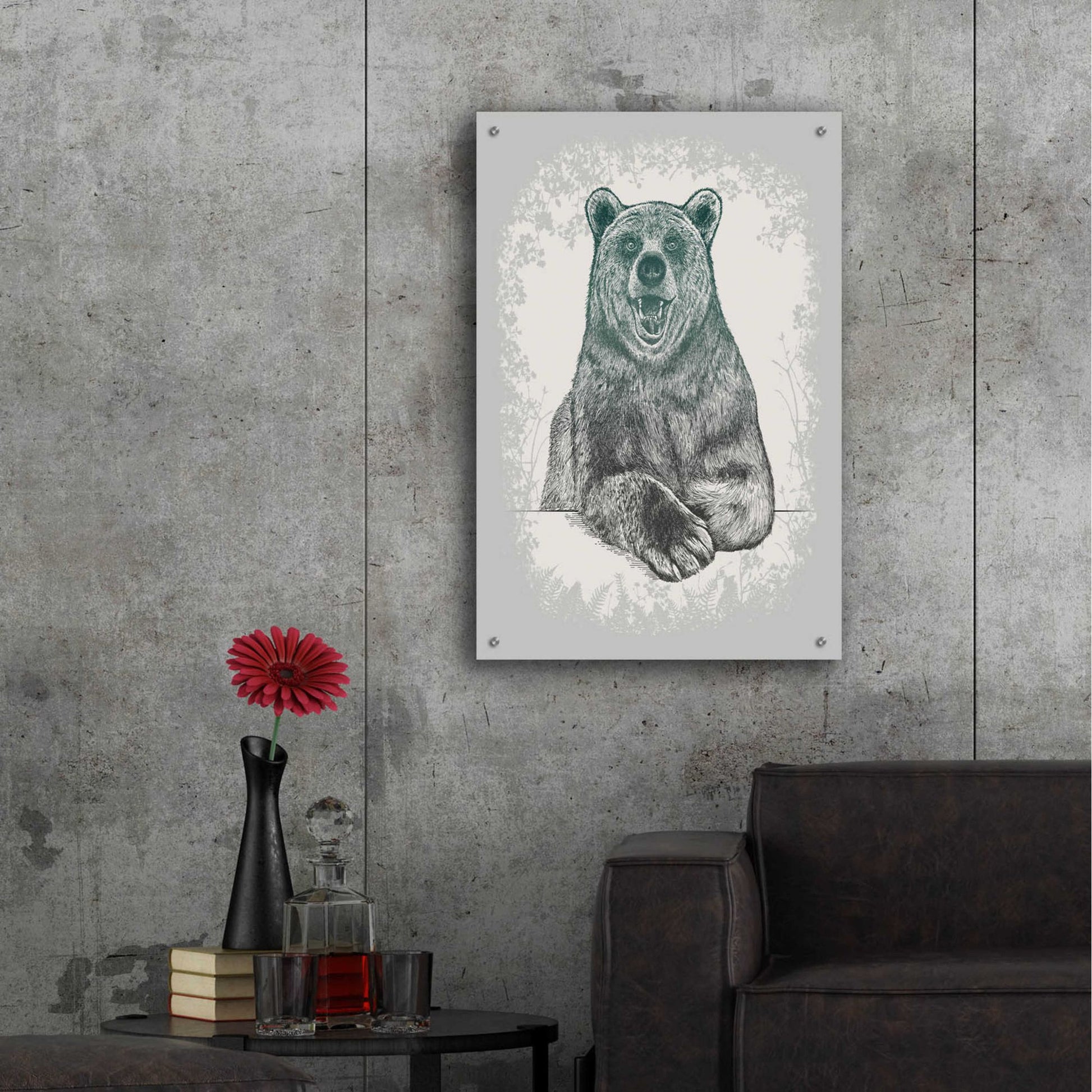 Epic Art 'Laughing Bear Etching' by Rachel Caldwell, Acrylic Glass Wall Art,24x36