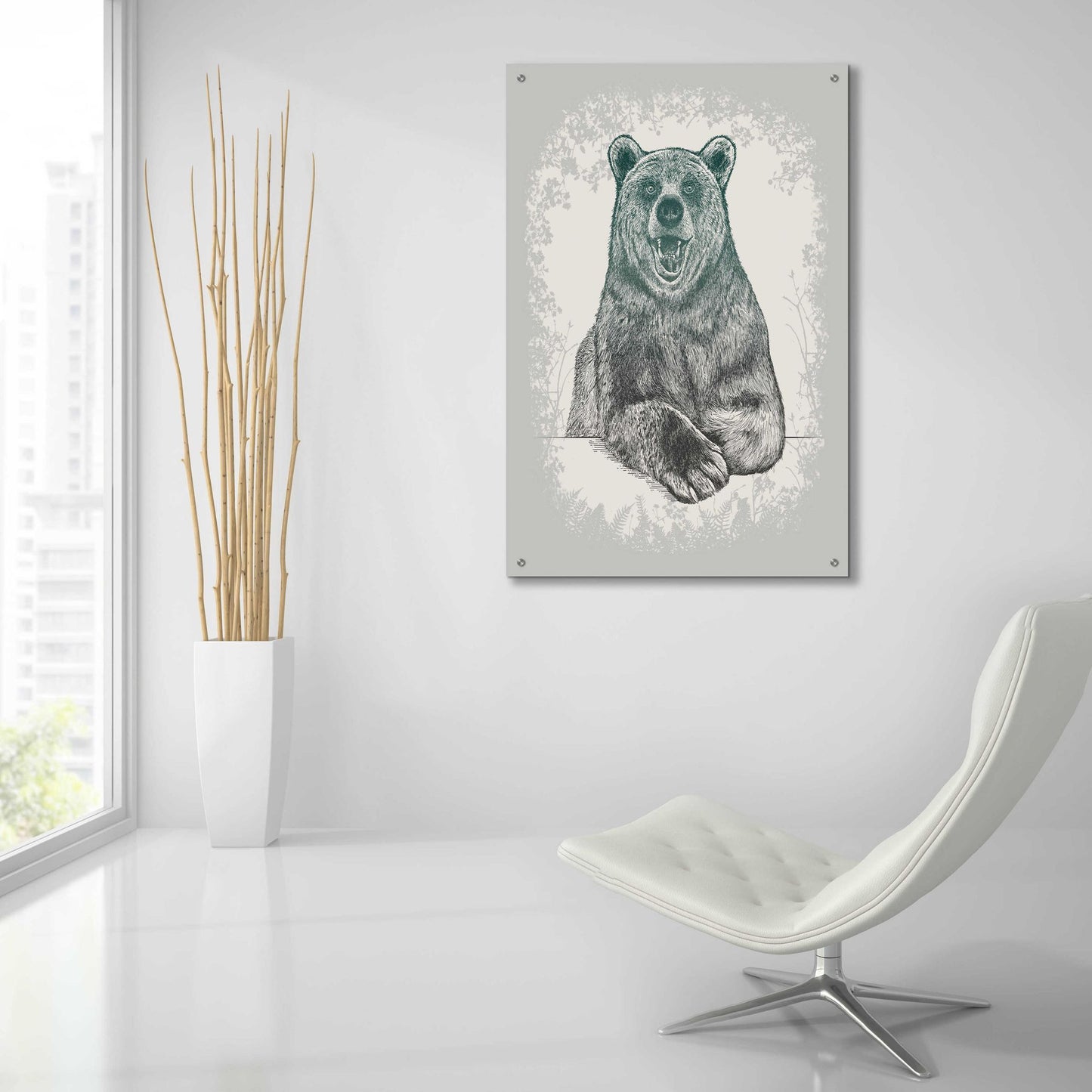 Epic Art 'Laughing Bear Etching' by Rachel Caldwell, Acrylic Glass Wall Art,24x36