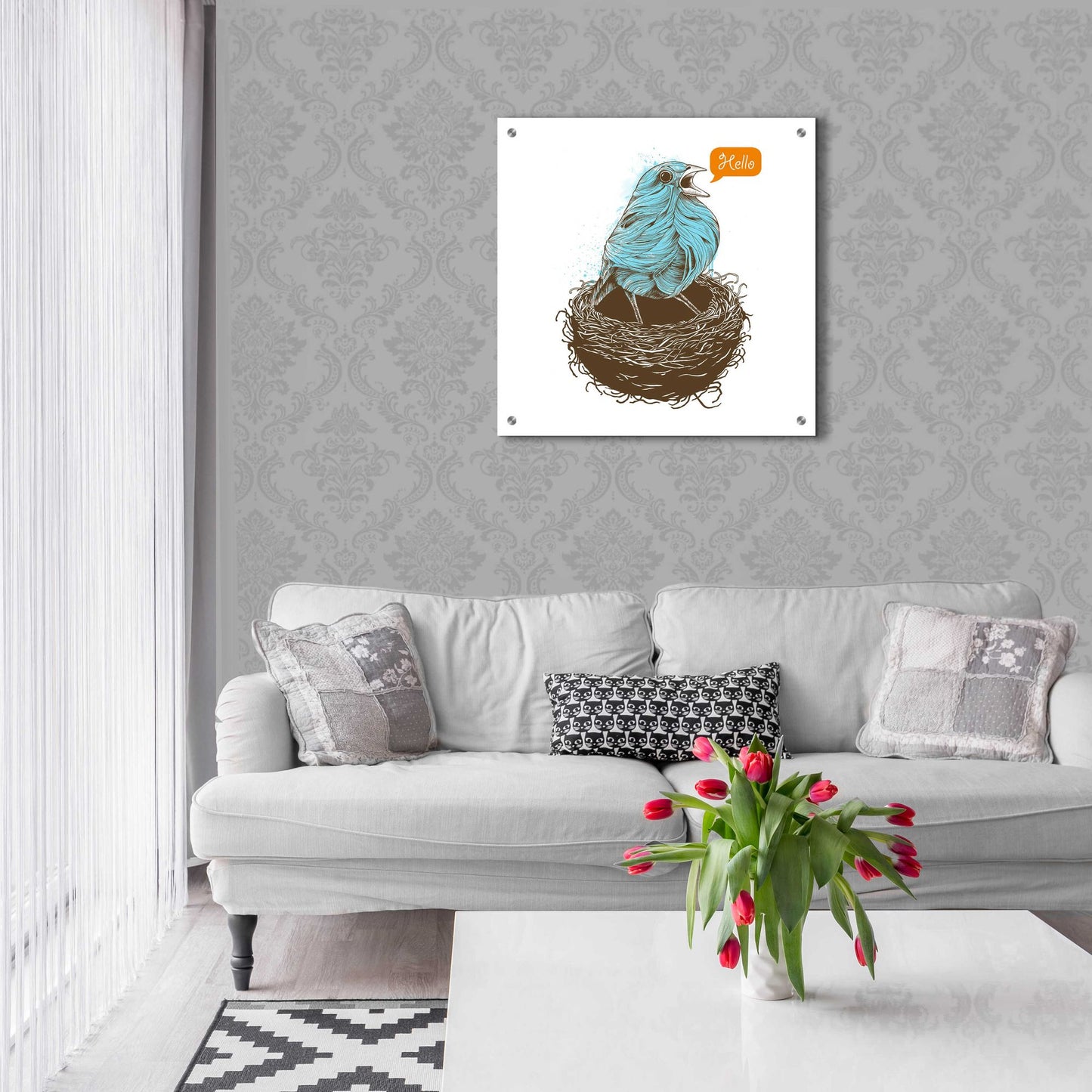 Epic Art 'Hello Twisty Birdie' by Rachel Caldwell, Acrylic Glass Wall Art,24x24