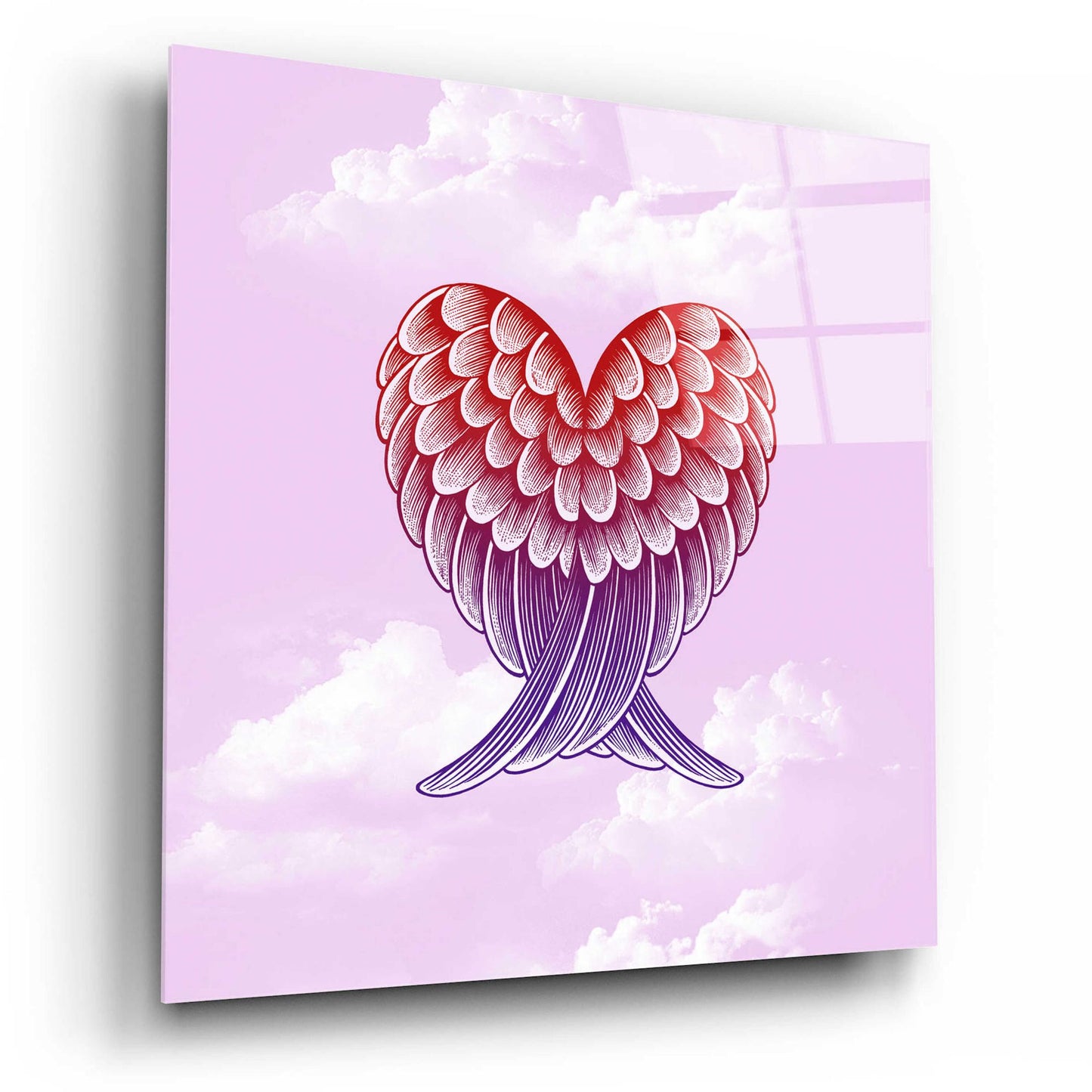 Epic Art 'Heart Wings Pink Sky' by Rachel Caldwell, Acrylic Glass Wall Art,12x12