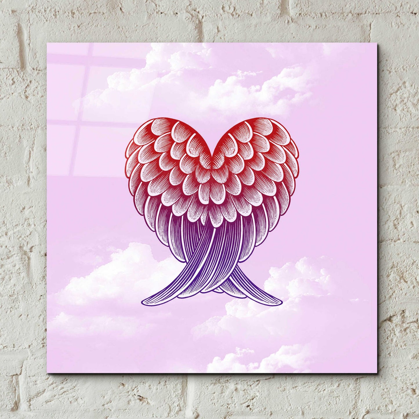 Epic Art 'Heart Wings Pink Sky' by Rachel Caldwell, Acrylic Glass Wall Art,12x12