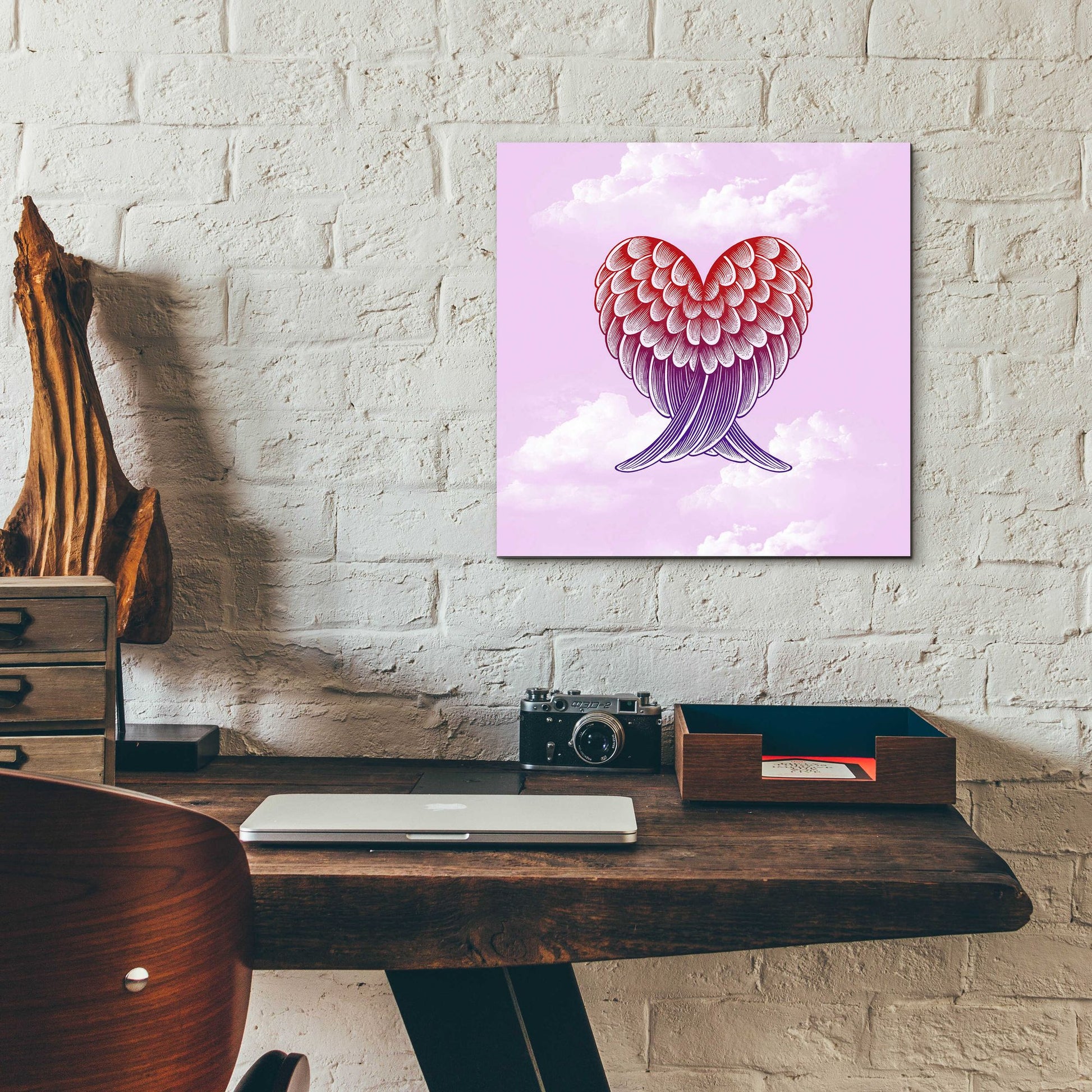 Epic Art 'Heart Wings Pink Sky' by Rachel Caldwell, Acrylic Glass Wall Art,12x12