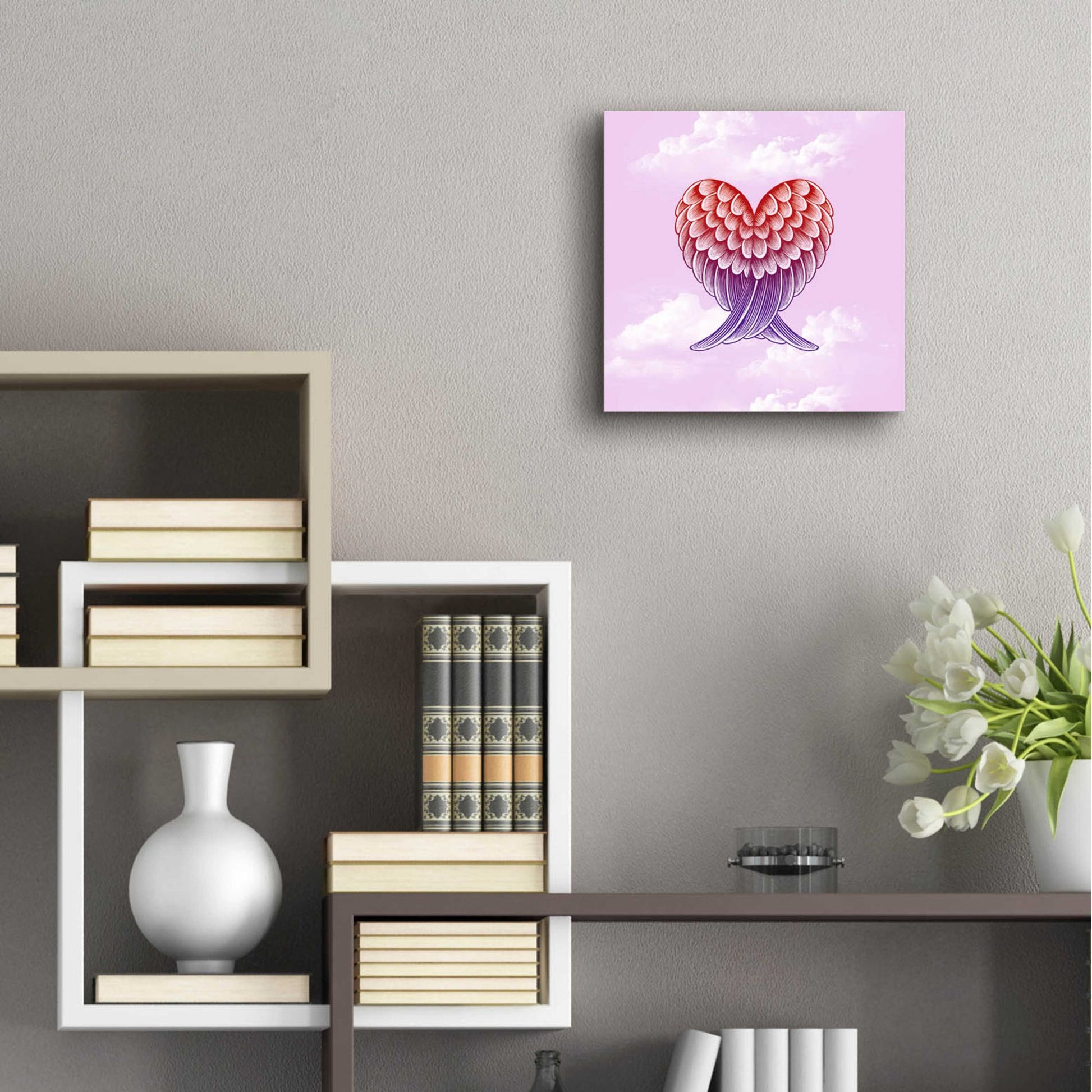 Epic Art 'Heart Wings Pink Sky' by Rachel Caldwell, Acrylic Glass Wall Art,12x12