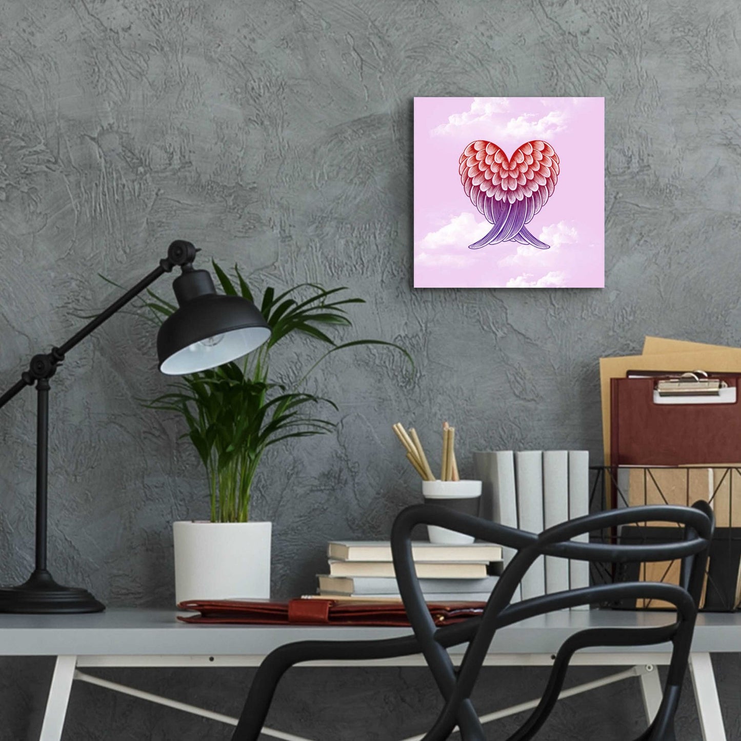 Epic Art 'Heart Wings Pink Sky' by Rachel Caldwell, Acrylic Glass Wall Art,12x12