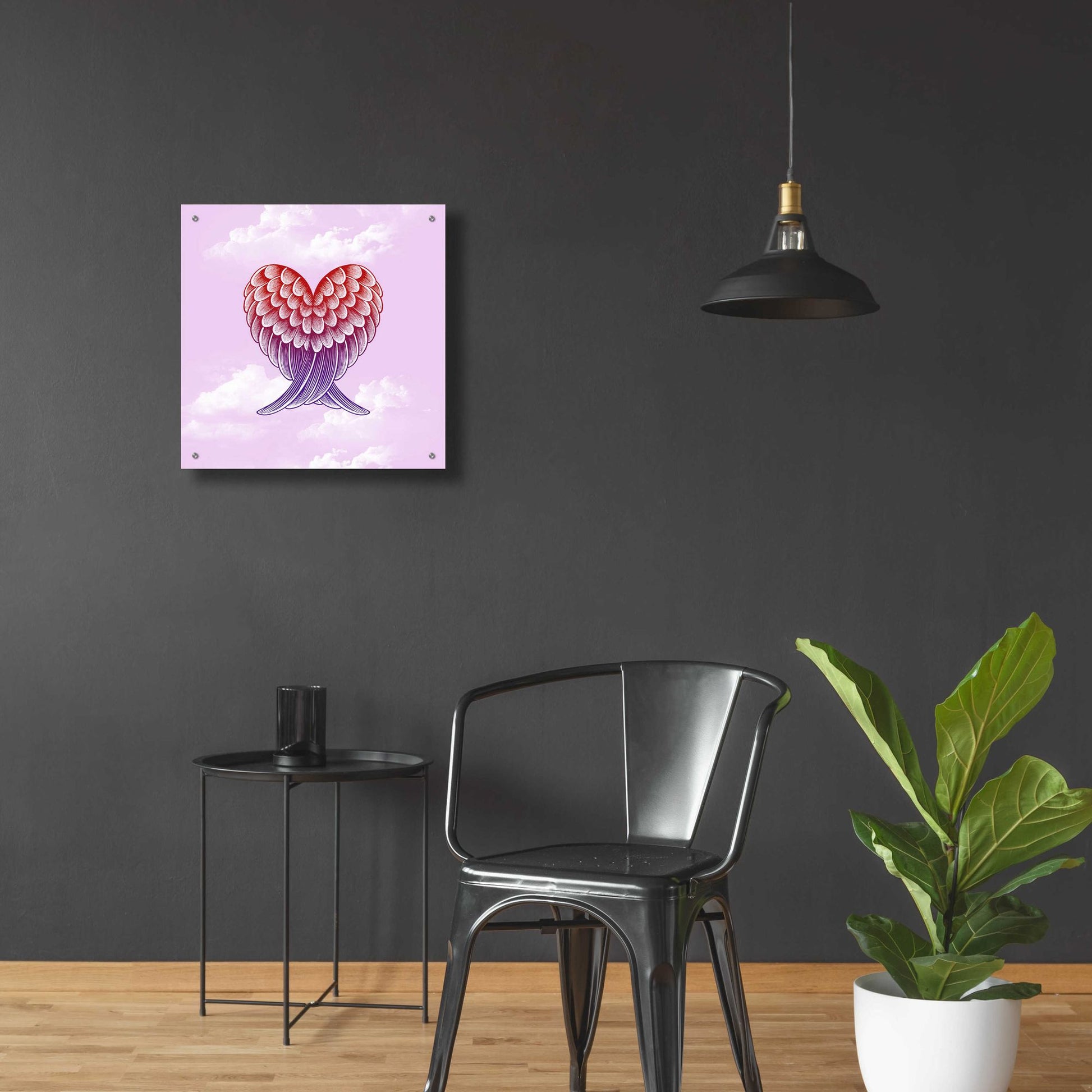 Epic Art 'Heart Wings Pink Sky' by Rachel Caldwell, Acrylic Glass Wall Art,24x24