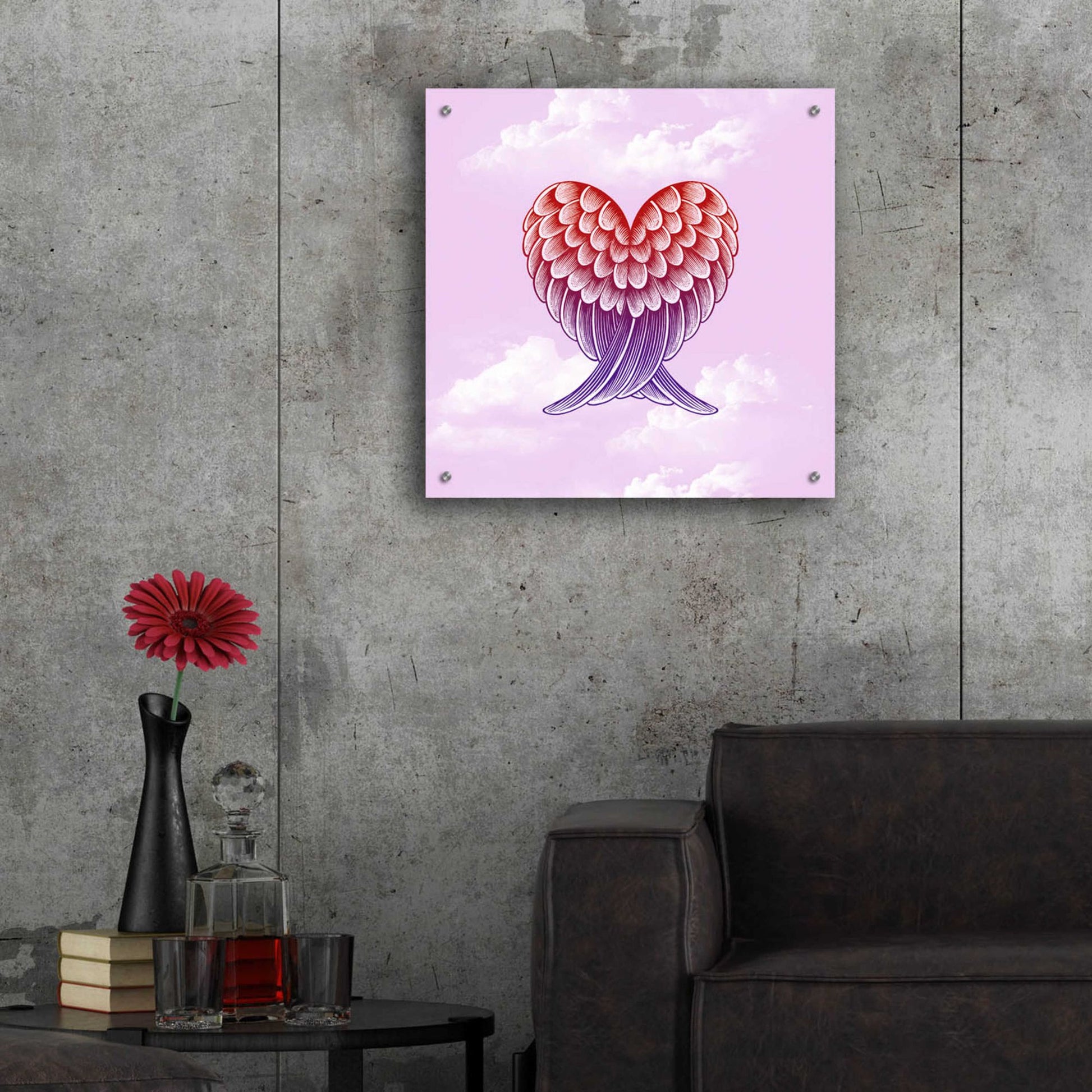 Epic Art 'Heart Wings Pink Sky' by Rachel Caldwell, Acrylic Glass Wall Art,24x24