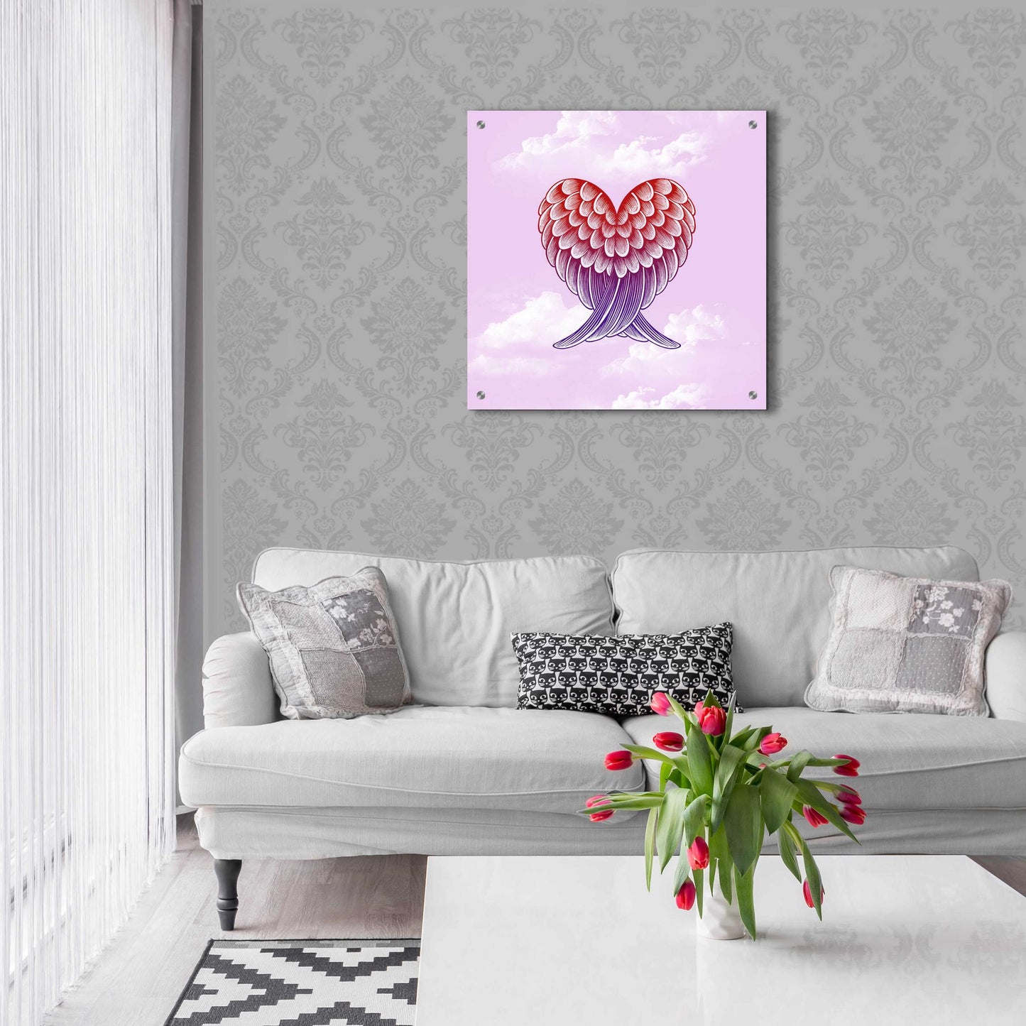 Epic Art 'Heart Wings Pink Sky' by Rachel Caldwell, Acrylic Glass Wall Art,24x24