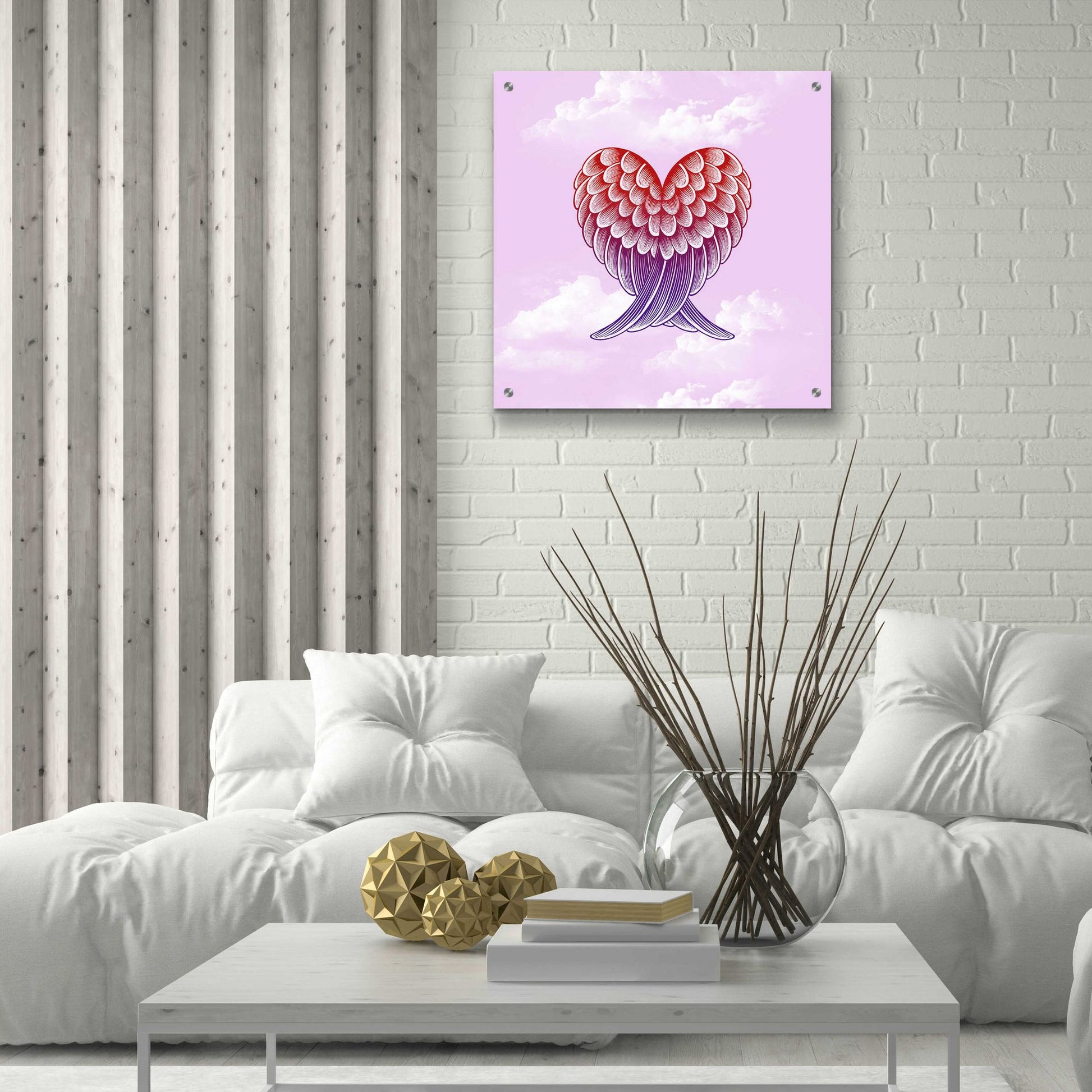 Epic Art 'Heart Wings Pink Sky' by Rachel Caldwell, Acrylic Glass Wall Art,24x24