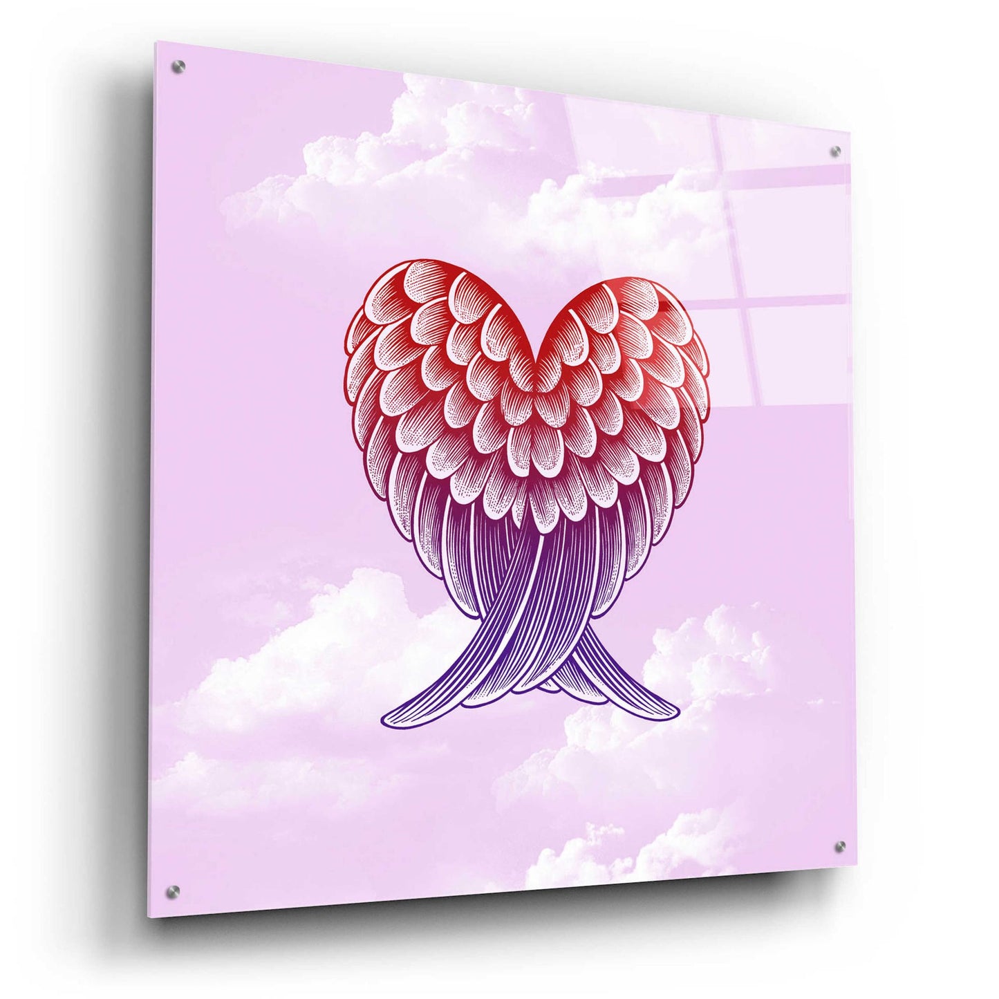 Epic Art 'Heart Wings Pink Sky' by Rachel Caldwell, Acrylic Glass Wall Art,36x36