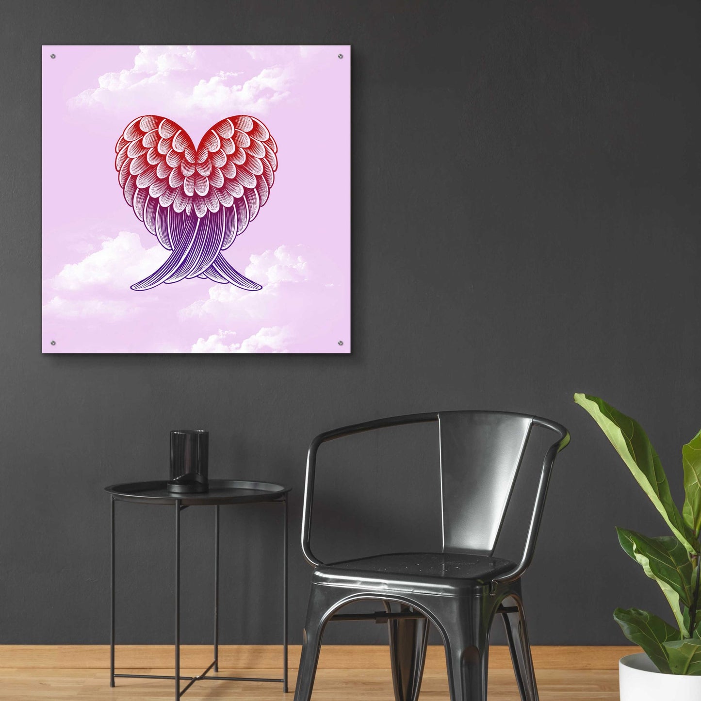 Epic Art 'Heart Wings Pink Sky' by Rachel Caldwell, Acrylic Glass Wall Art,36x36