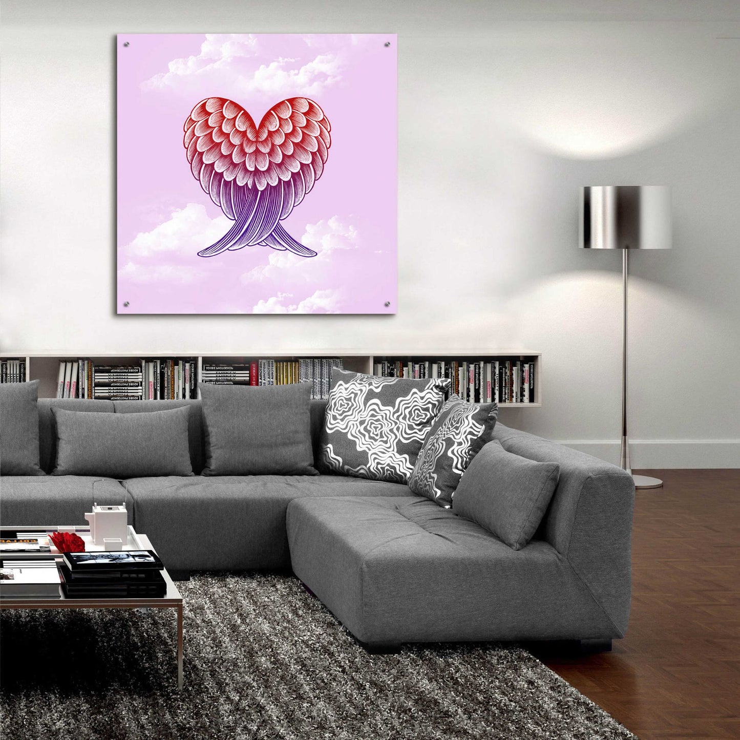 Epic Art 'Heart Wings Pink Sky' by Rachel Caldwell, Acrylic Glass Wall Art,36x36