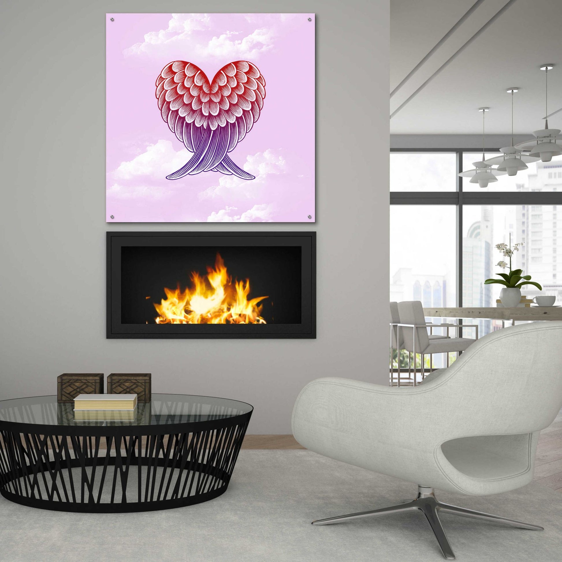 Epic Art 'Heart Wings Pink Sky' by Rachel Caldwell, Acrylic Glass Wall Art,36x36