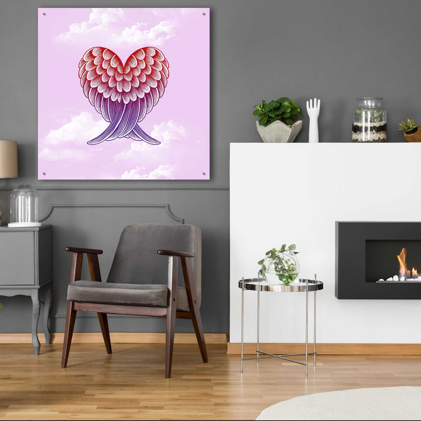 Epic Art 'Heart Wings Pink Sky' by Rachel Caldwell, Acrylic Glass Wall Art,36x36